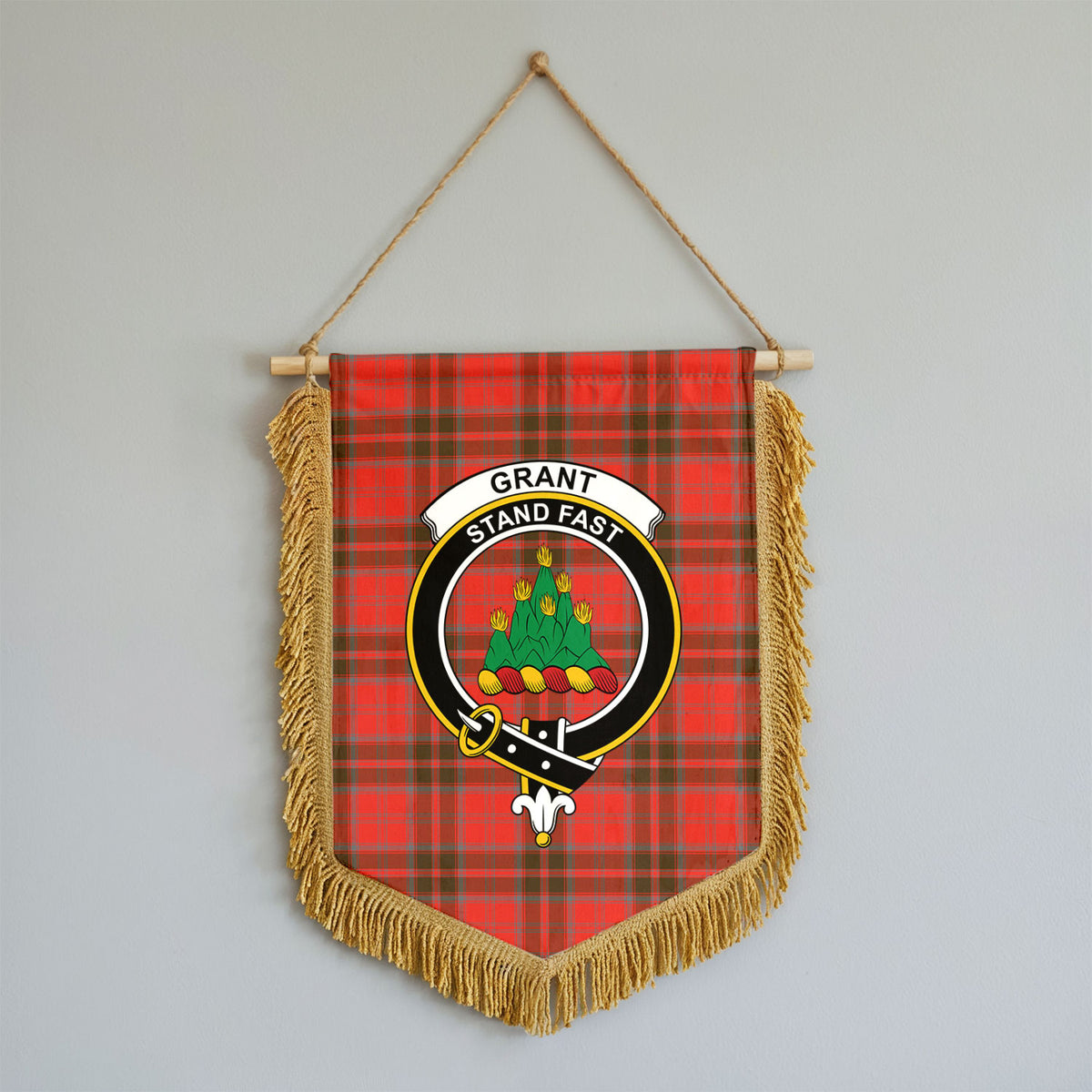 Grant Weathered  Tartan Crest Wall Hanging Banner - Wood Pole