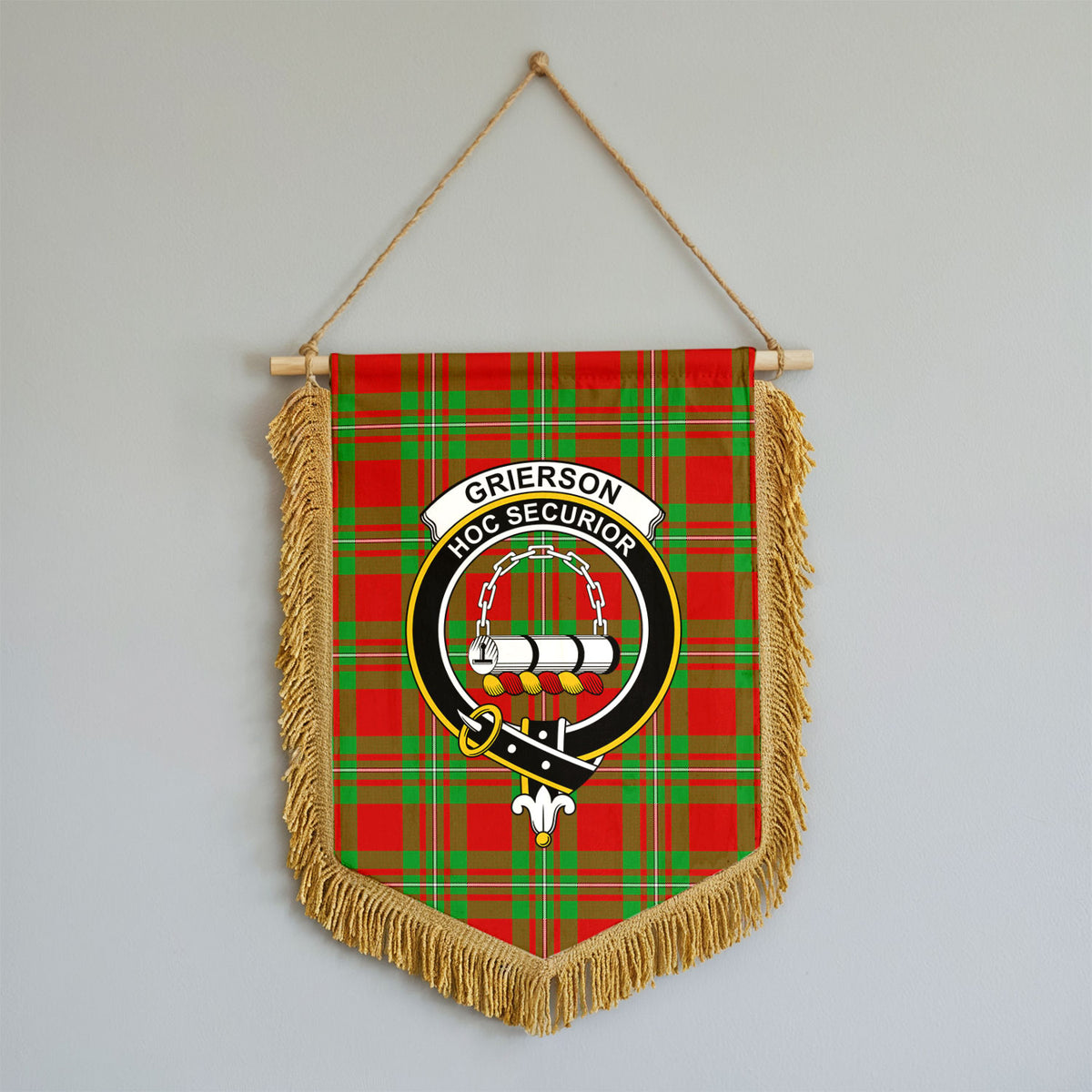 Grierson Tartan Crest Wall Hanging Banner - Wood Pole
