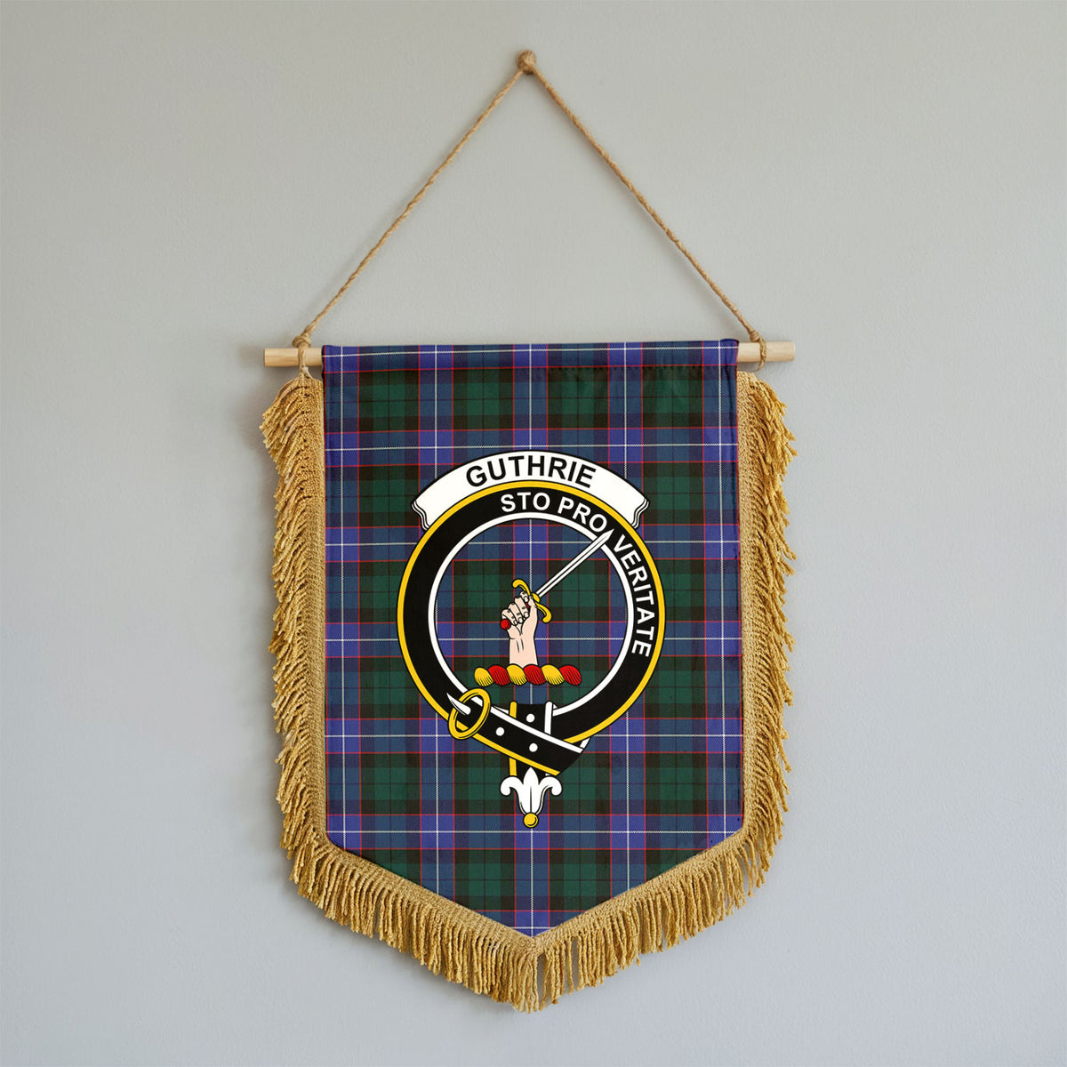 Guthrie Modern Tartan Crest Wall Hanging Banner - Wood Pole
