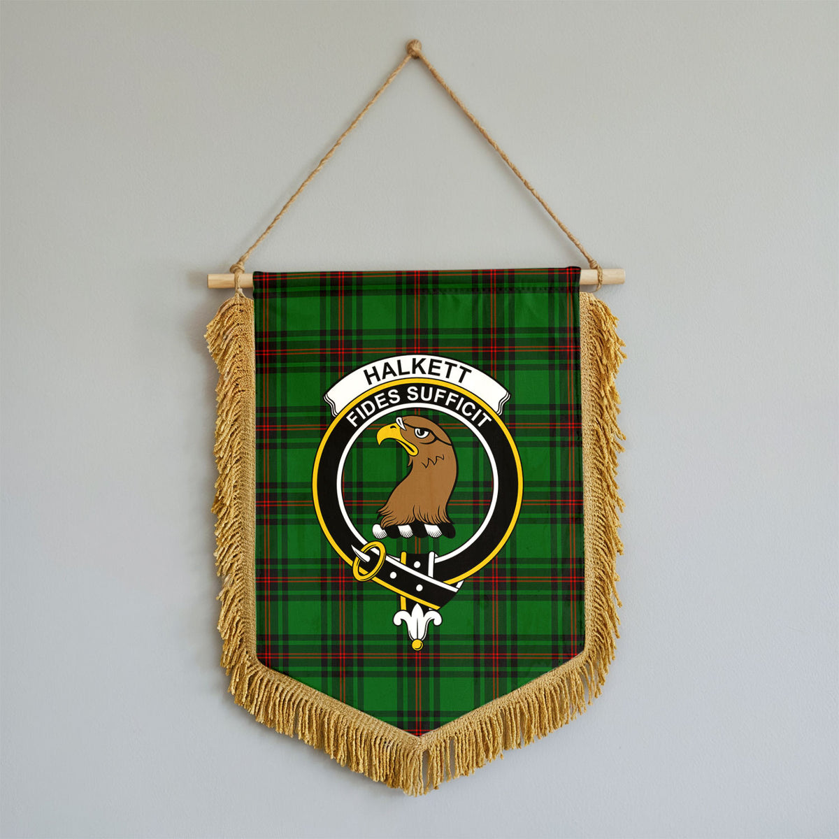 Halkett Tartan Crest Wall Hanging Banner - Wood Pole