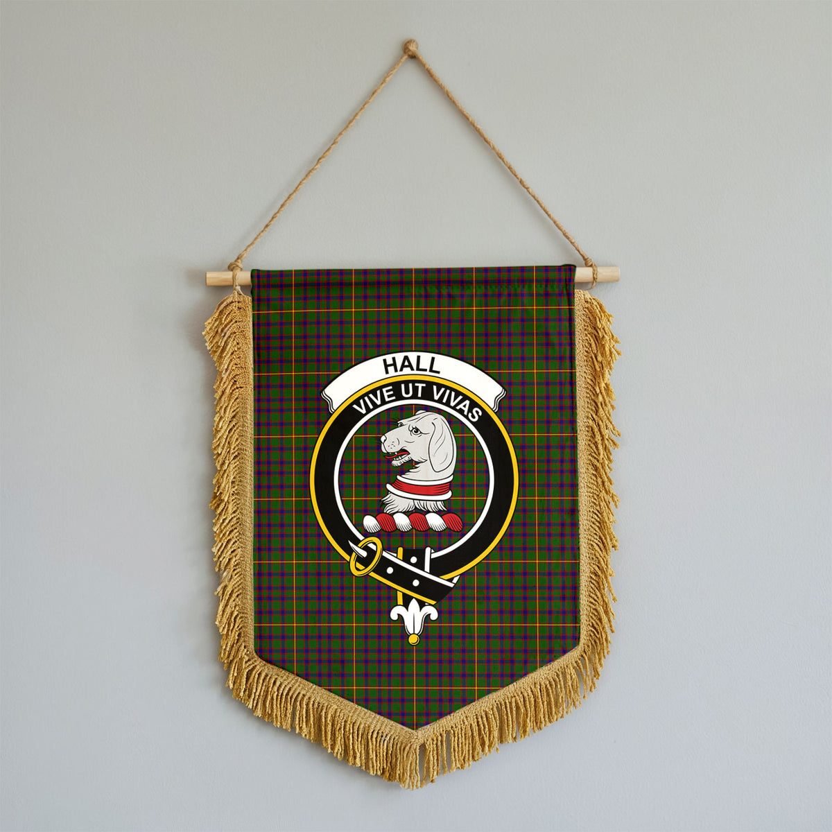Hall Tartan Crest Wall Hanging Banner - Wood Pole