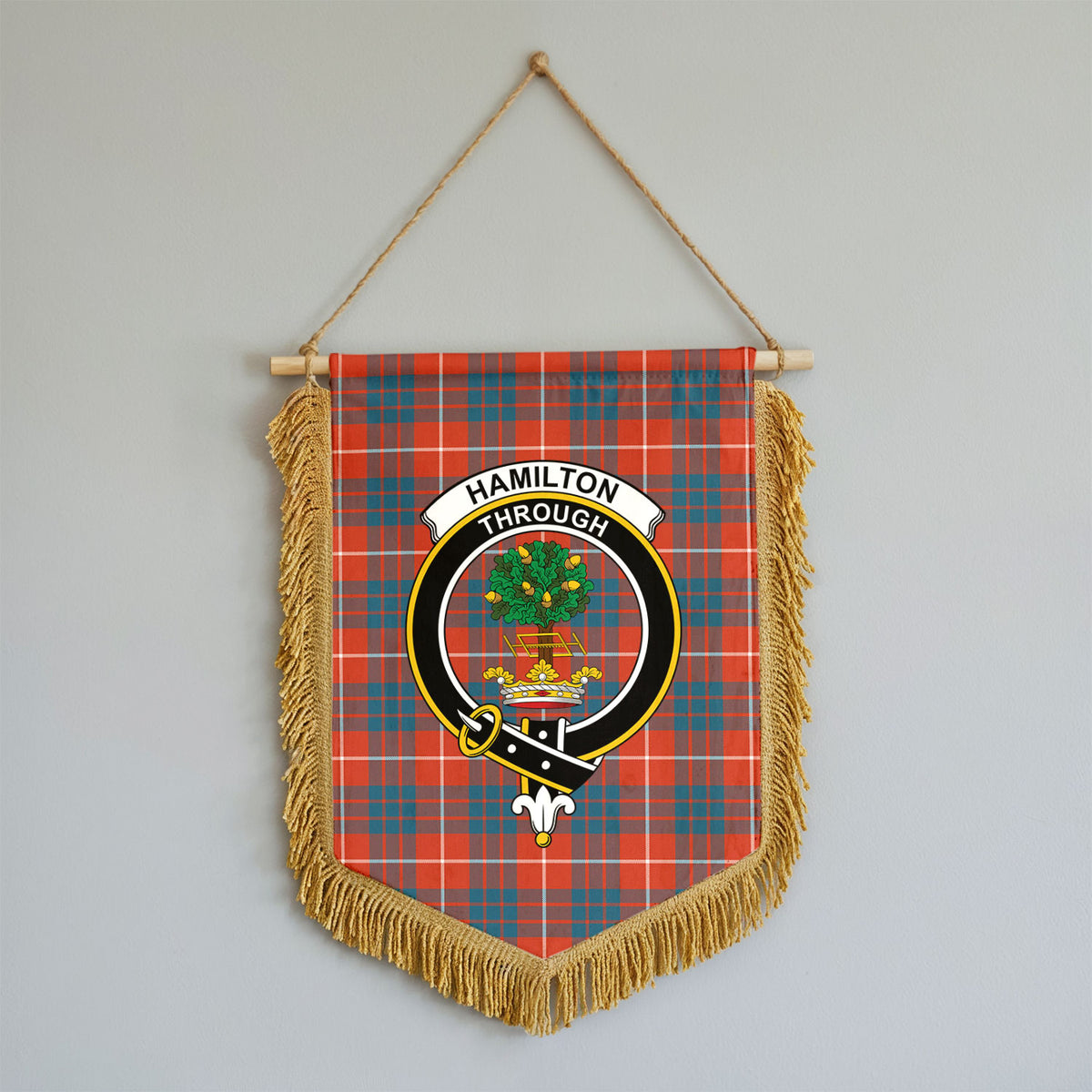 Hamilton Ancient Tartan Crest Wall Hanging Banner - Wood Pole