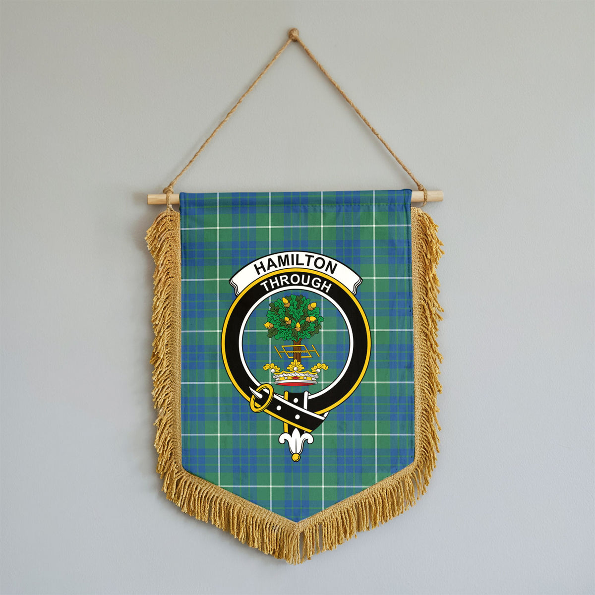 Hamilton Hunting Ancient Tartan Crest Wall Hanging Banner - Wood Pole