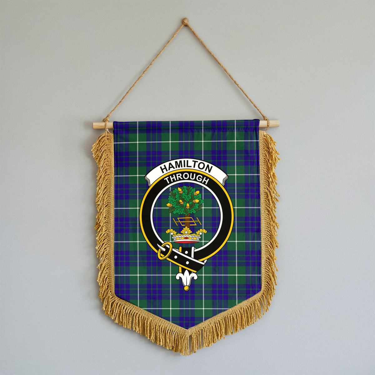 Hamilton Hunting Modern Tartan Crest Wall Hanging Banner - Wood Pole
