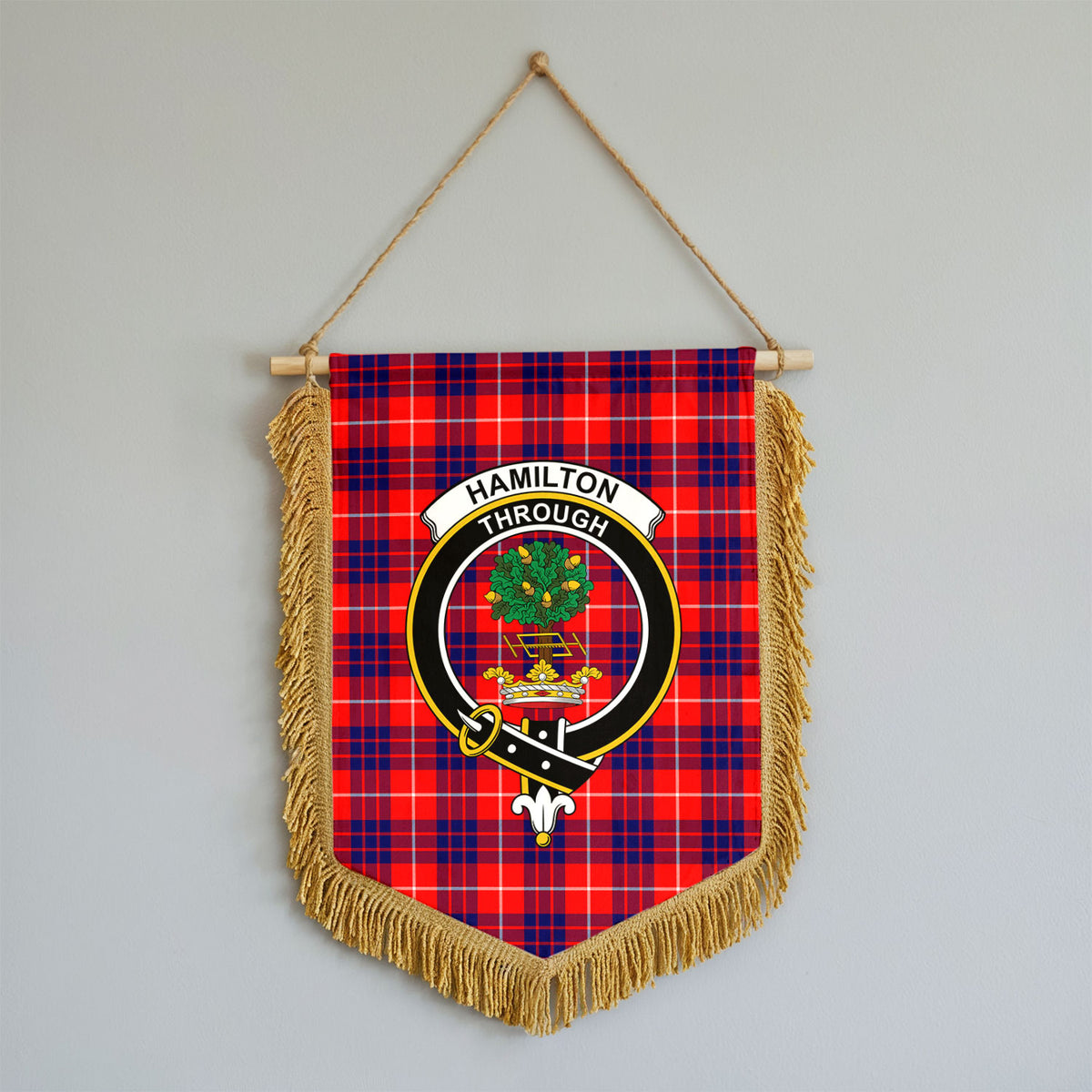 Hamilton Modern Tartan Crest Wall Hanging Banner - Wood Pole