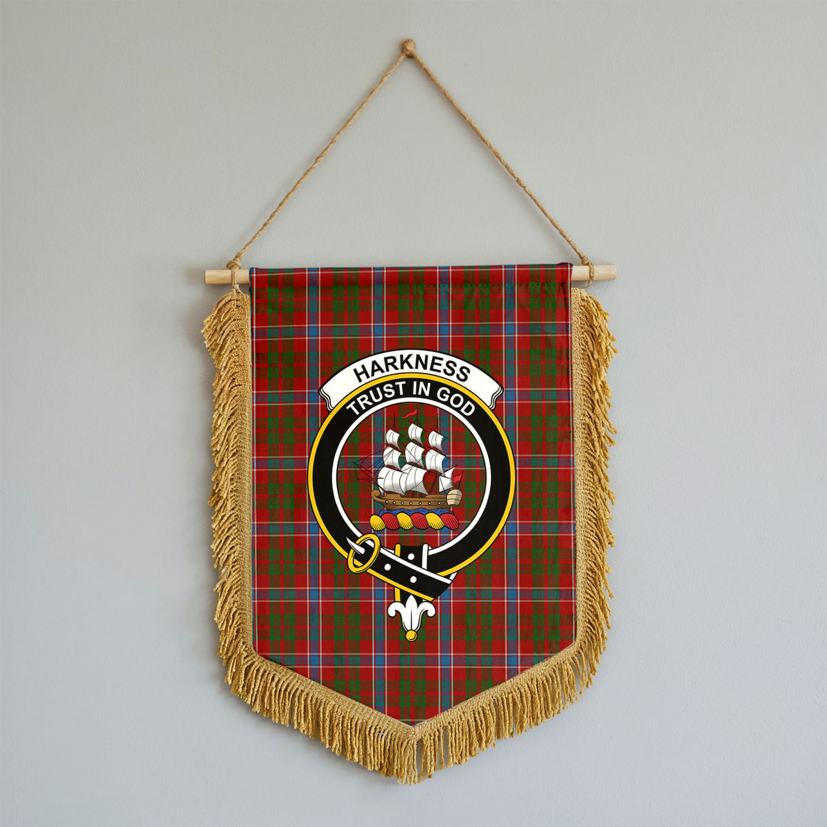 Harkness Dress Tartan Crest Wall Hanging Banner - Wood Pole