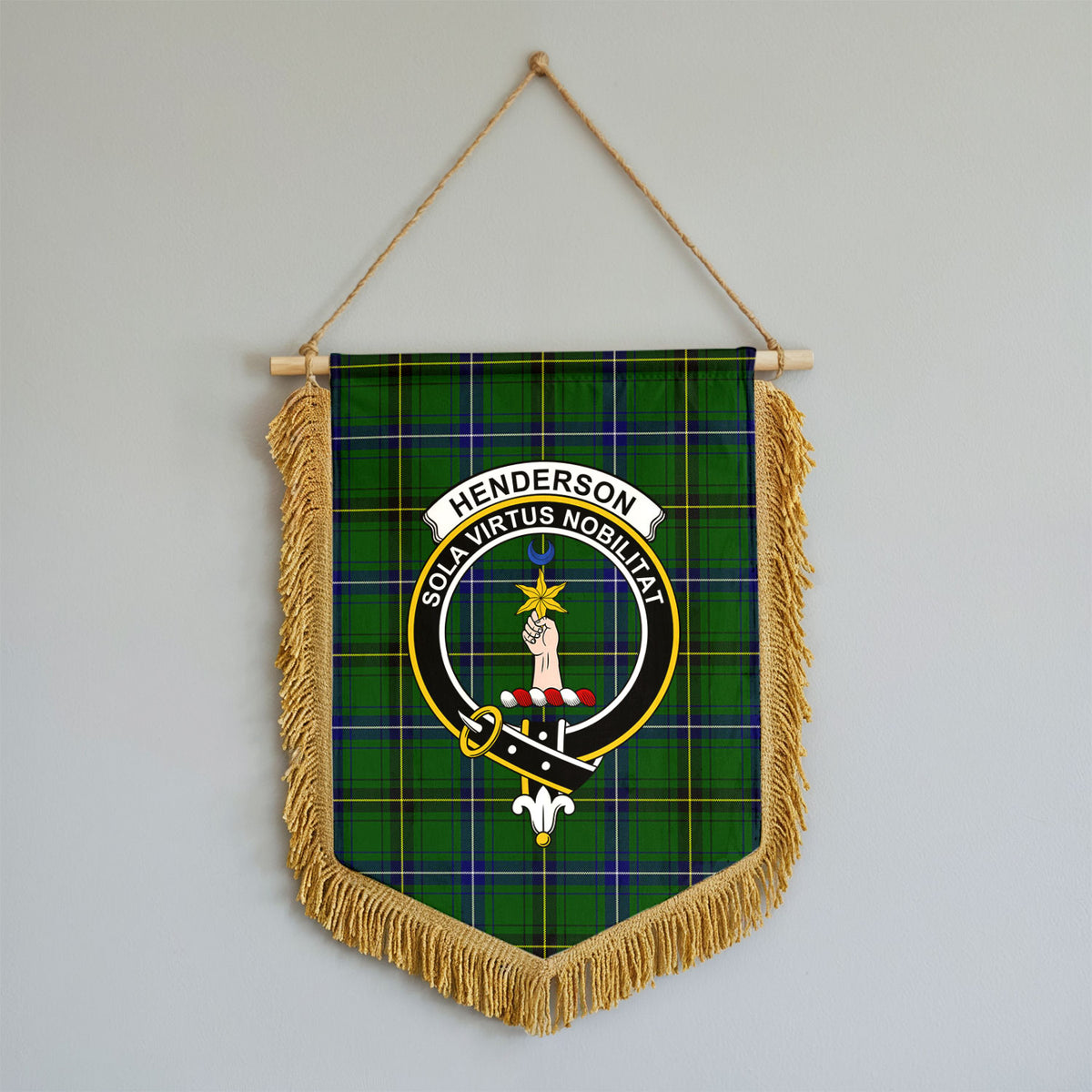 Henderson Modern Tartan Crest Wall Hanging Banner - Wood Pole