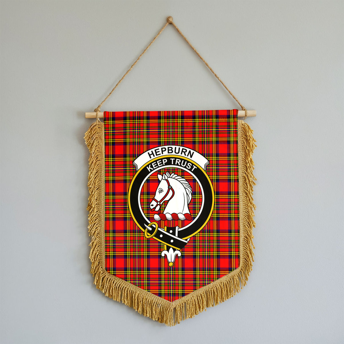 Hepburn Tartan Crest Wall Hanging Banner - Wood Pole