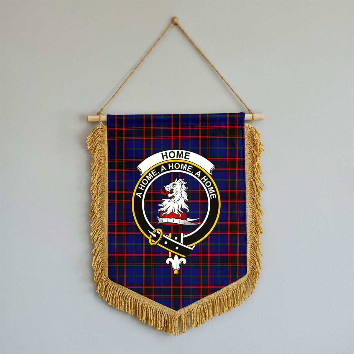 Home Modern Tartan Crest Wall Hanging Banner - Wood Pole