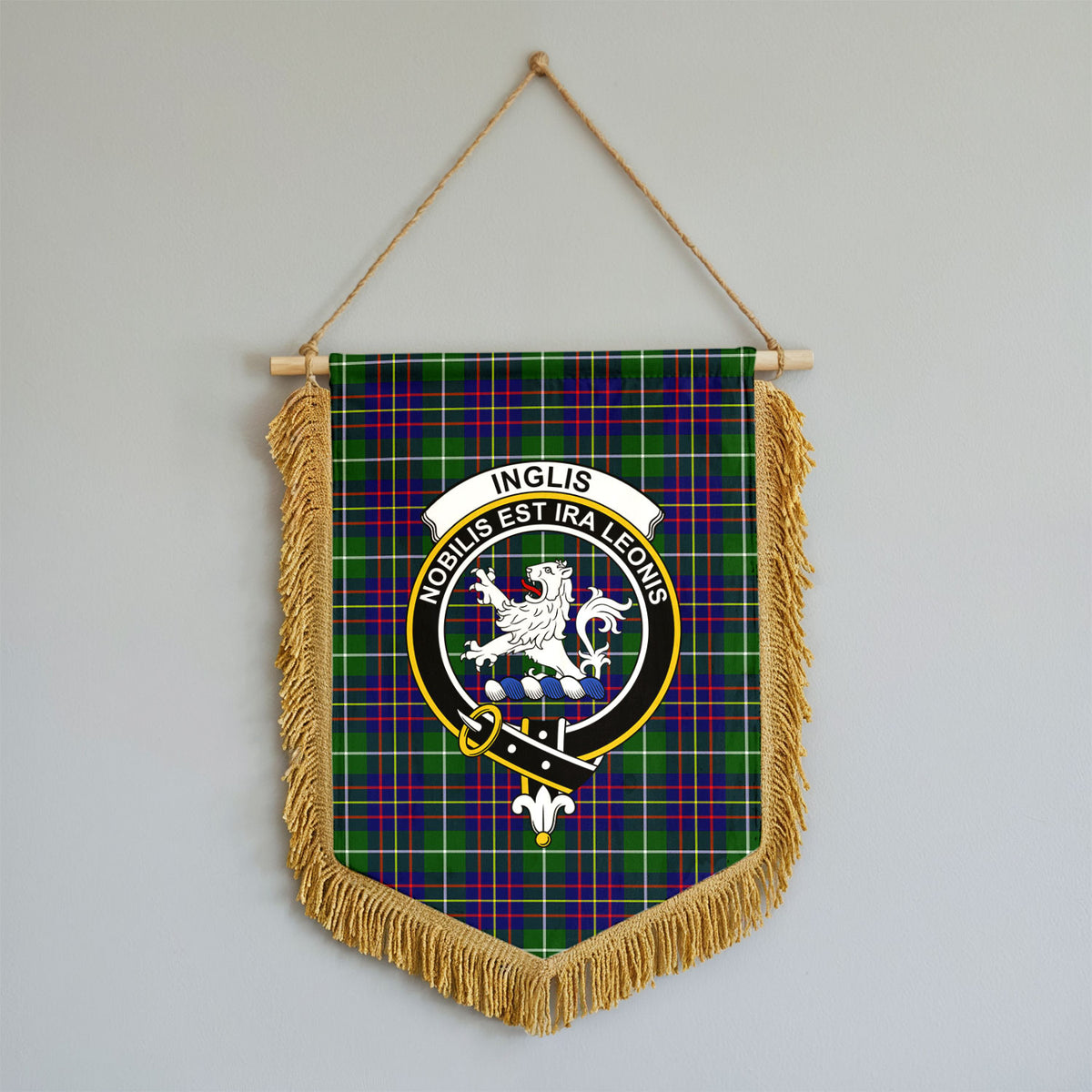 Inglis Modern Tartan Crest Wall Hanging Banner - Wood Pole