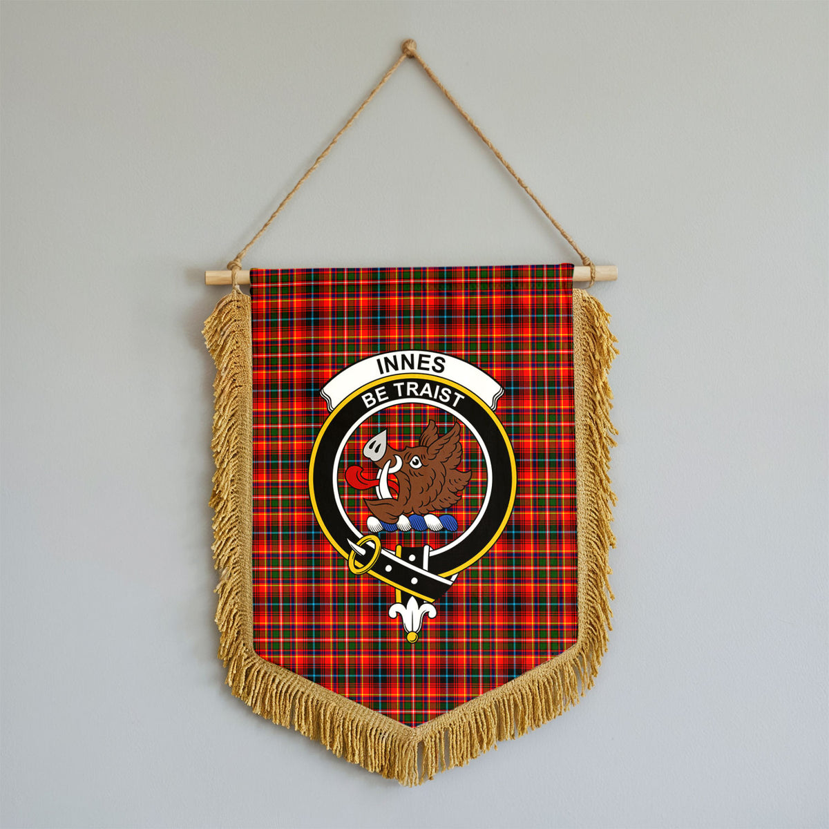 Innes Modern Tartan Crest Wall Hanging Banner - Wood Pole