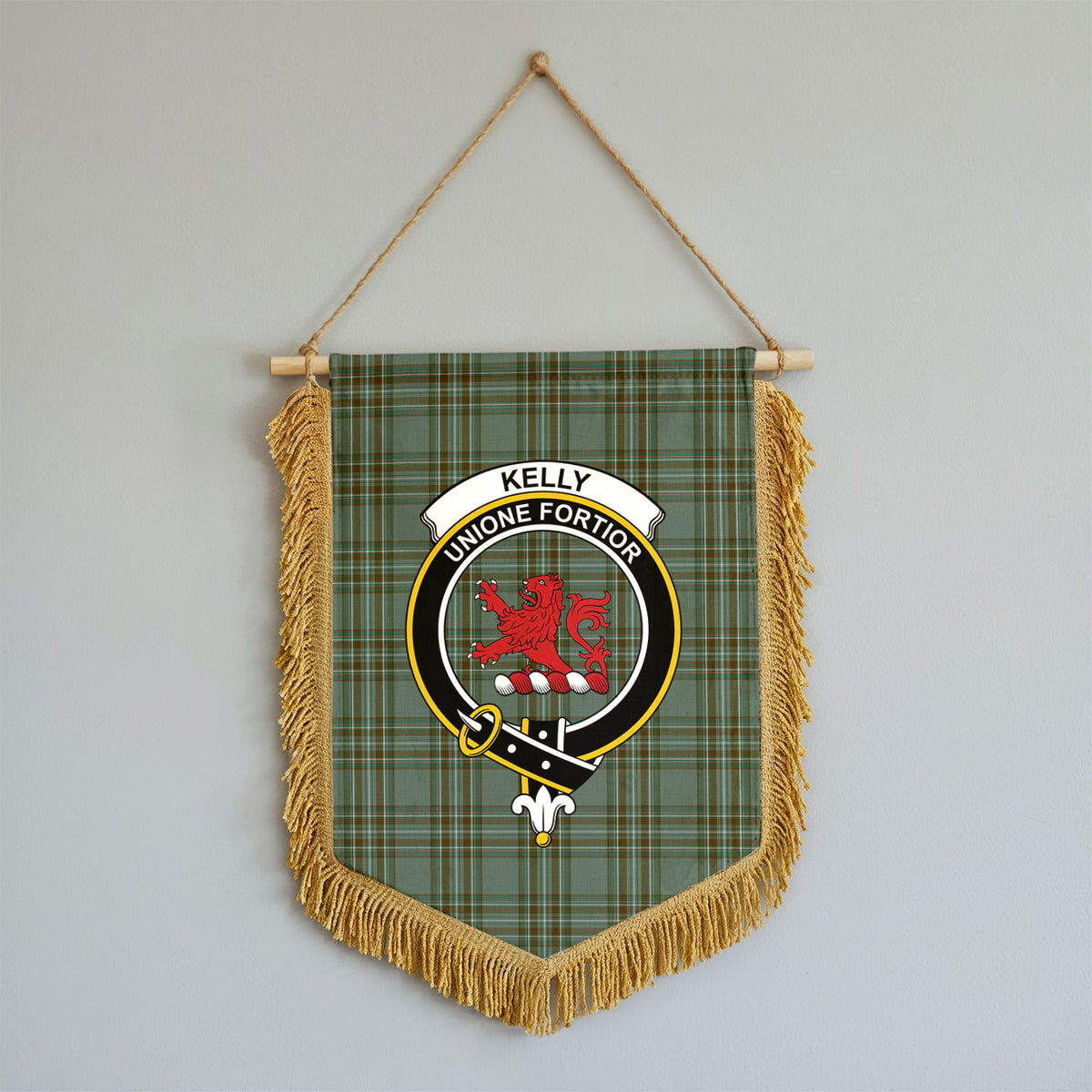 Kelly Dress Tartan Crest Wall Hanging Banner - Wood Pole