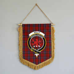 Kelly of Sleat Red Tartan Crest Wall Hanging Banner - Wood Pole