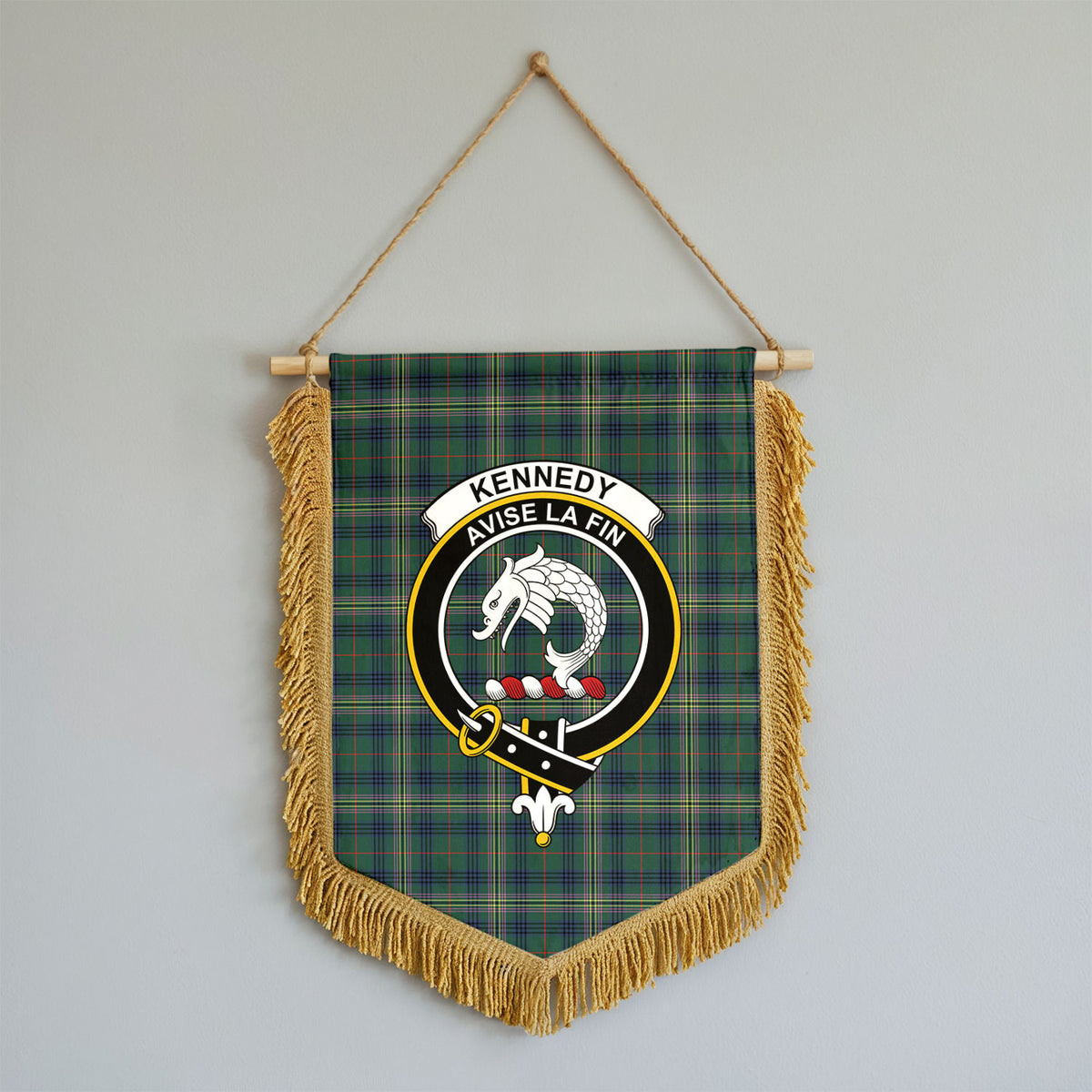 Kennedy Modern Tartan Crest Wall Hanging Banner - Wood Pole