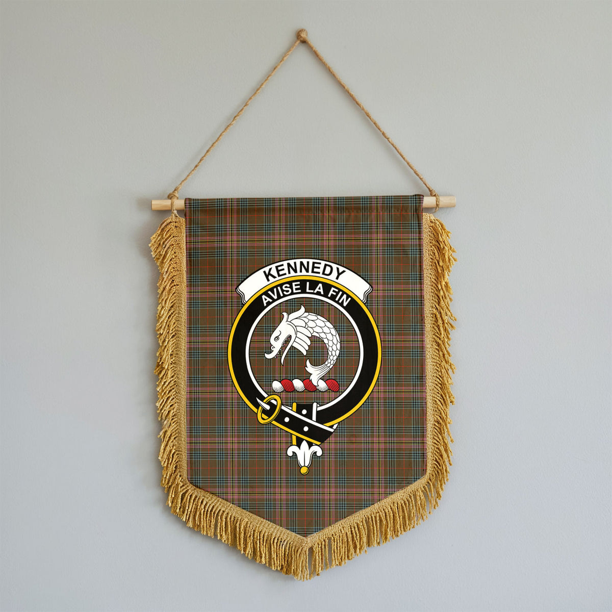 Kennedy Weathered Tartan Crest Wall Hanging Banner - Wood Pole