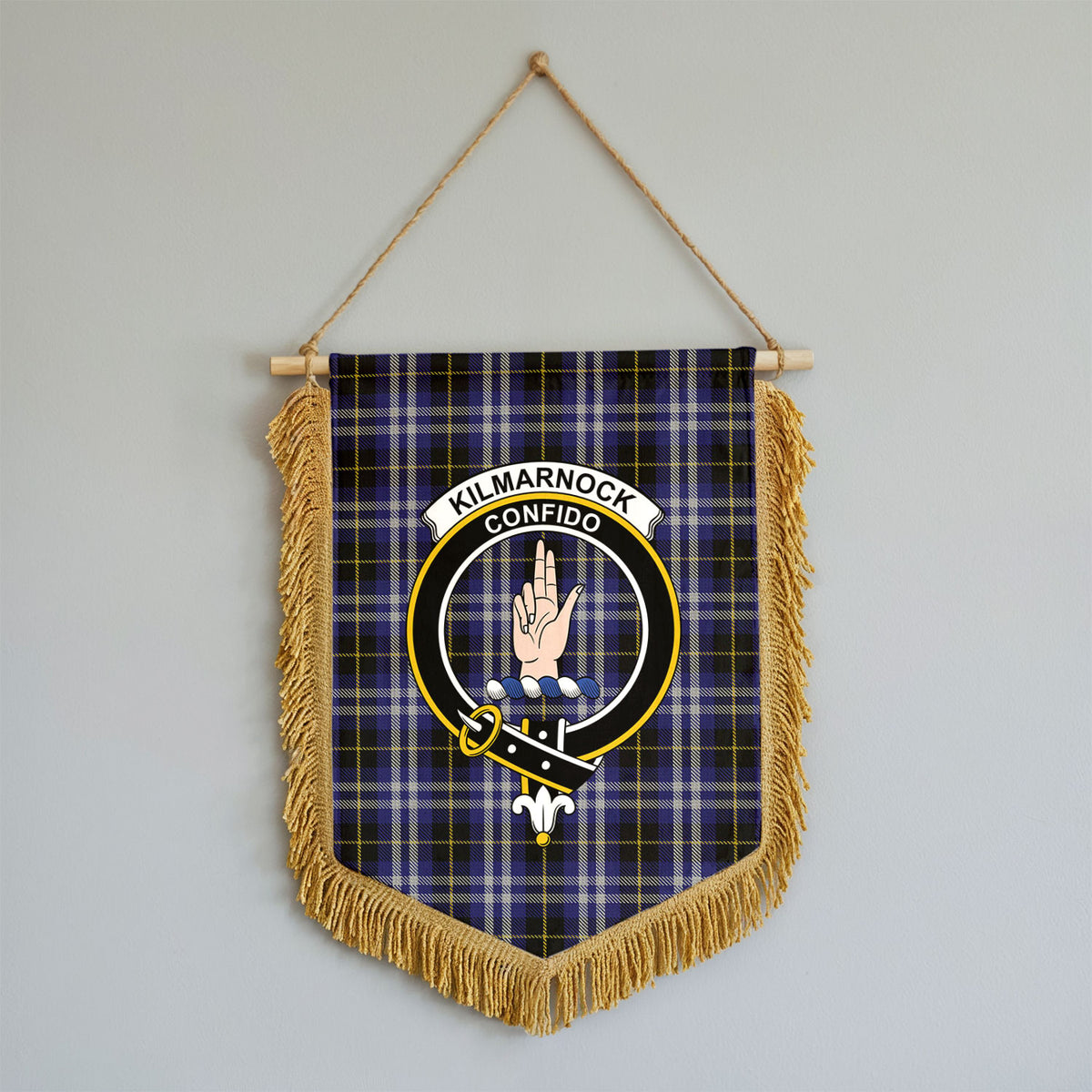 Kilmarnock Tartan Crest Wall Hanging Banner - Wood Pole