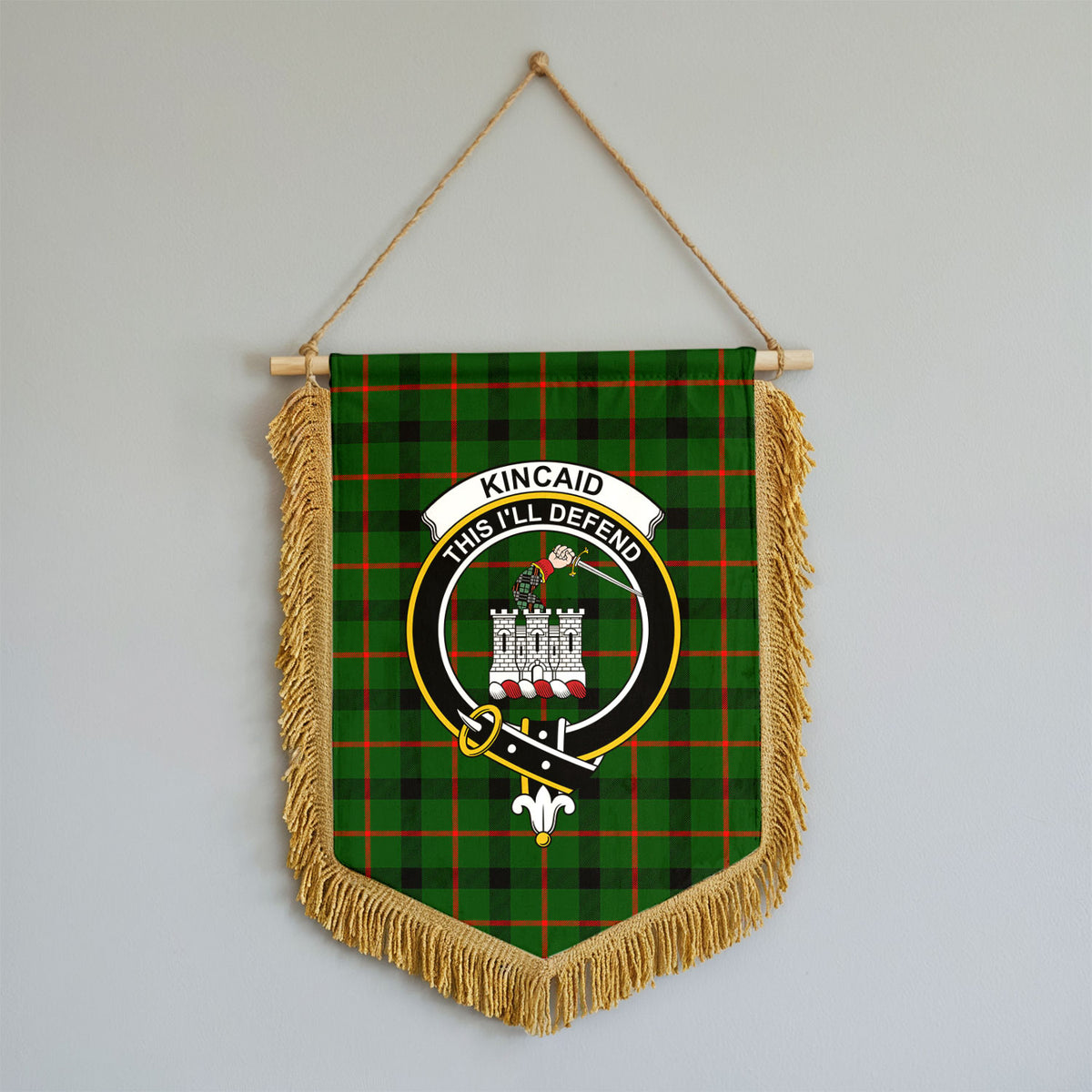 Kincaid Tartan Crest Wall Hanging Banner - Wood Pole