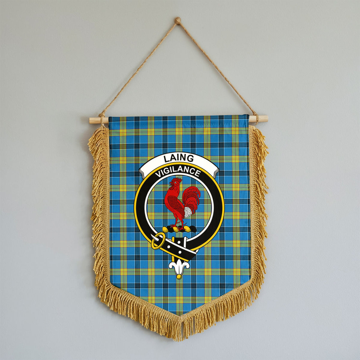 Laing Tartan Crest Wall Hanging Banner - Wood Pole