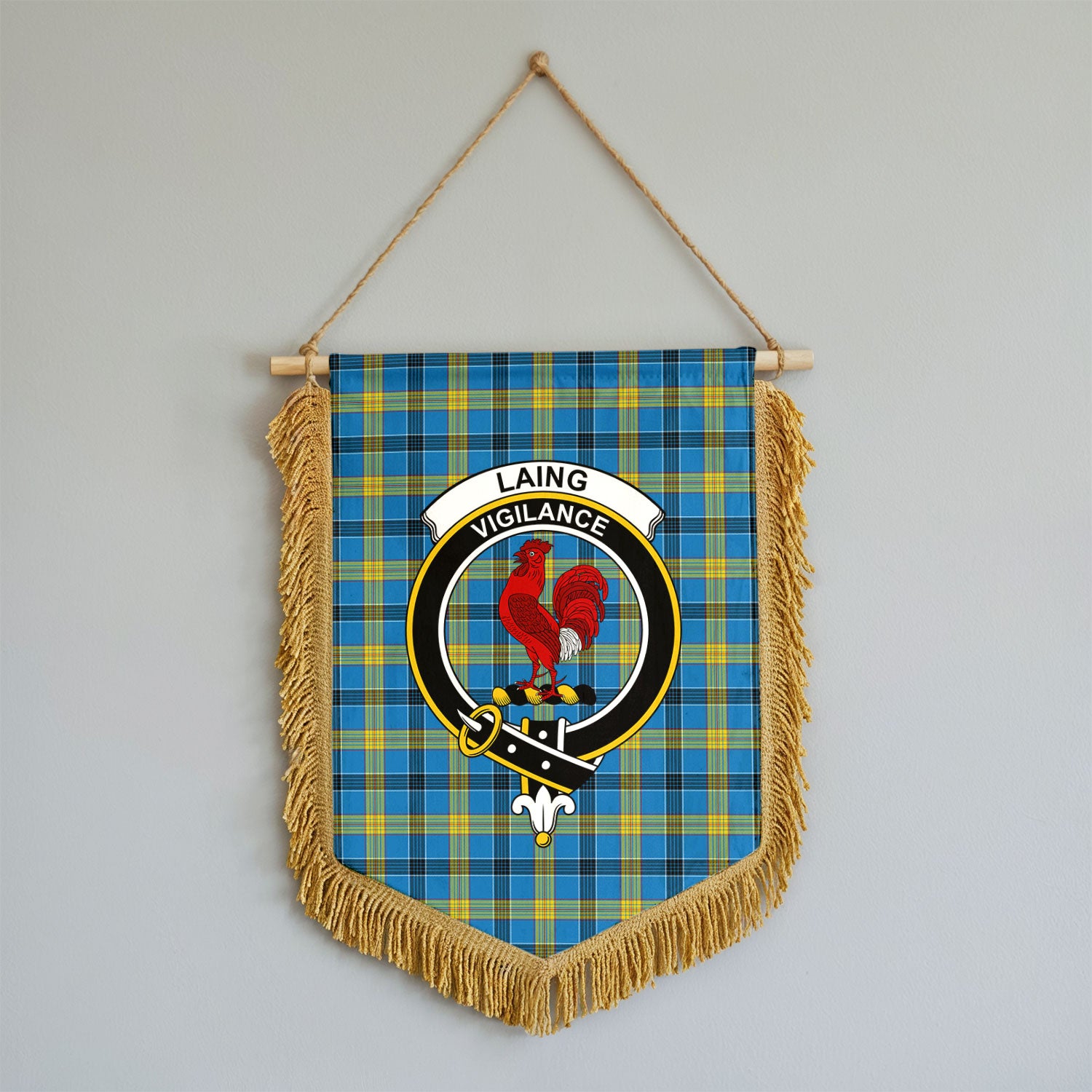 Laing Tartan Crest Wall Hanging Banner - Wood Pole