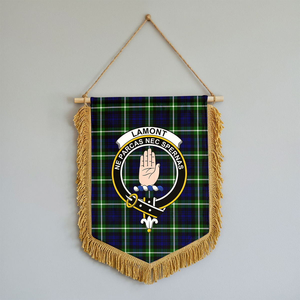 Lamont Modern Tartan Crest Wall Hanging Banner - Wood Pole