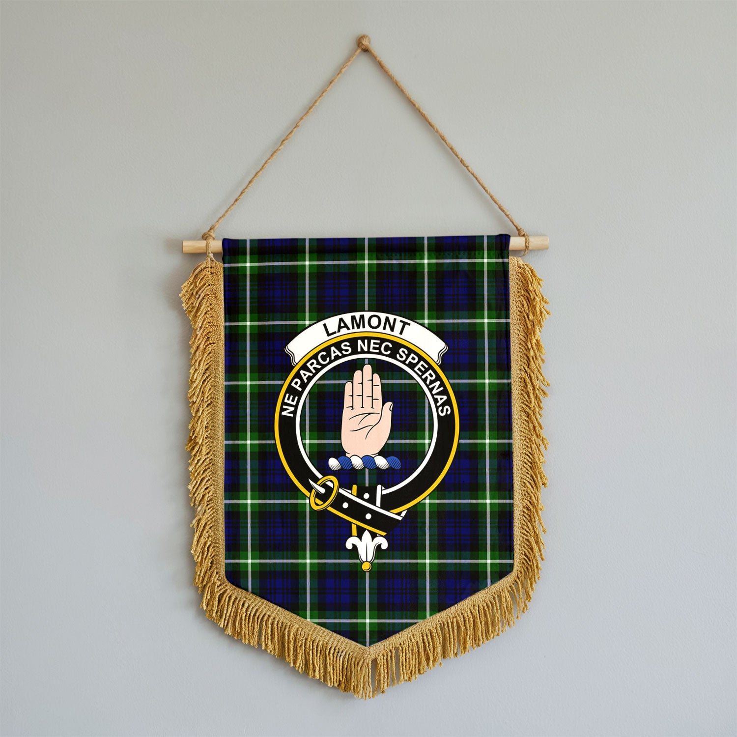 Lamont Modern Tartan Crest Wall Hanging Banner - Wood Pole
