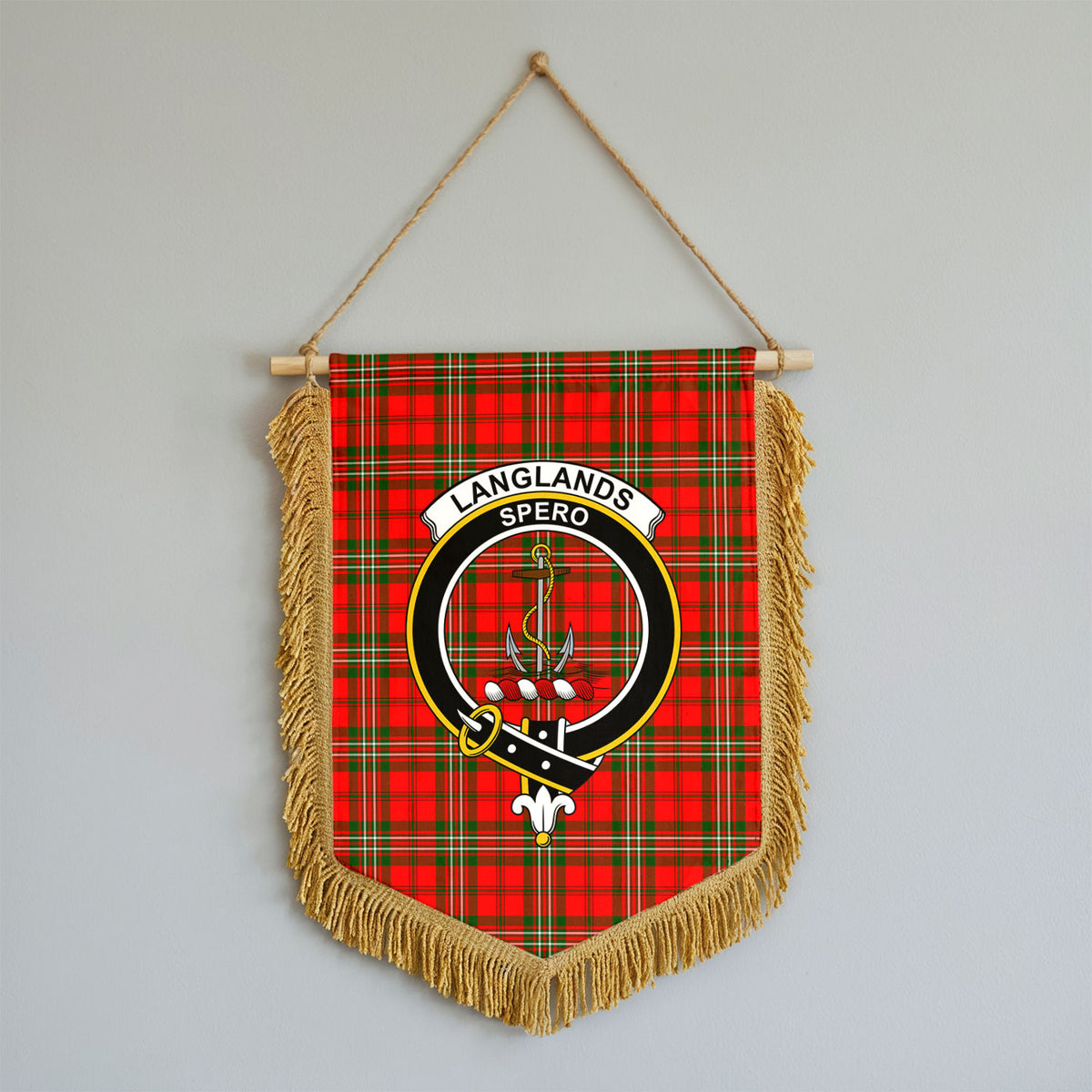 Langlands Tartan Crest Wall Hanging Banner - Wood Pole
