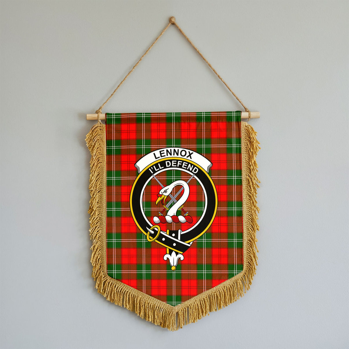 Lennox Tartan Crest Wall Hanging Banner - Wood Pole