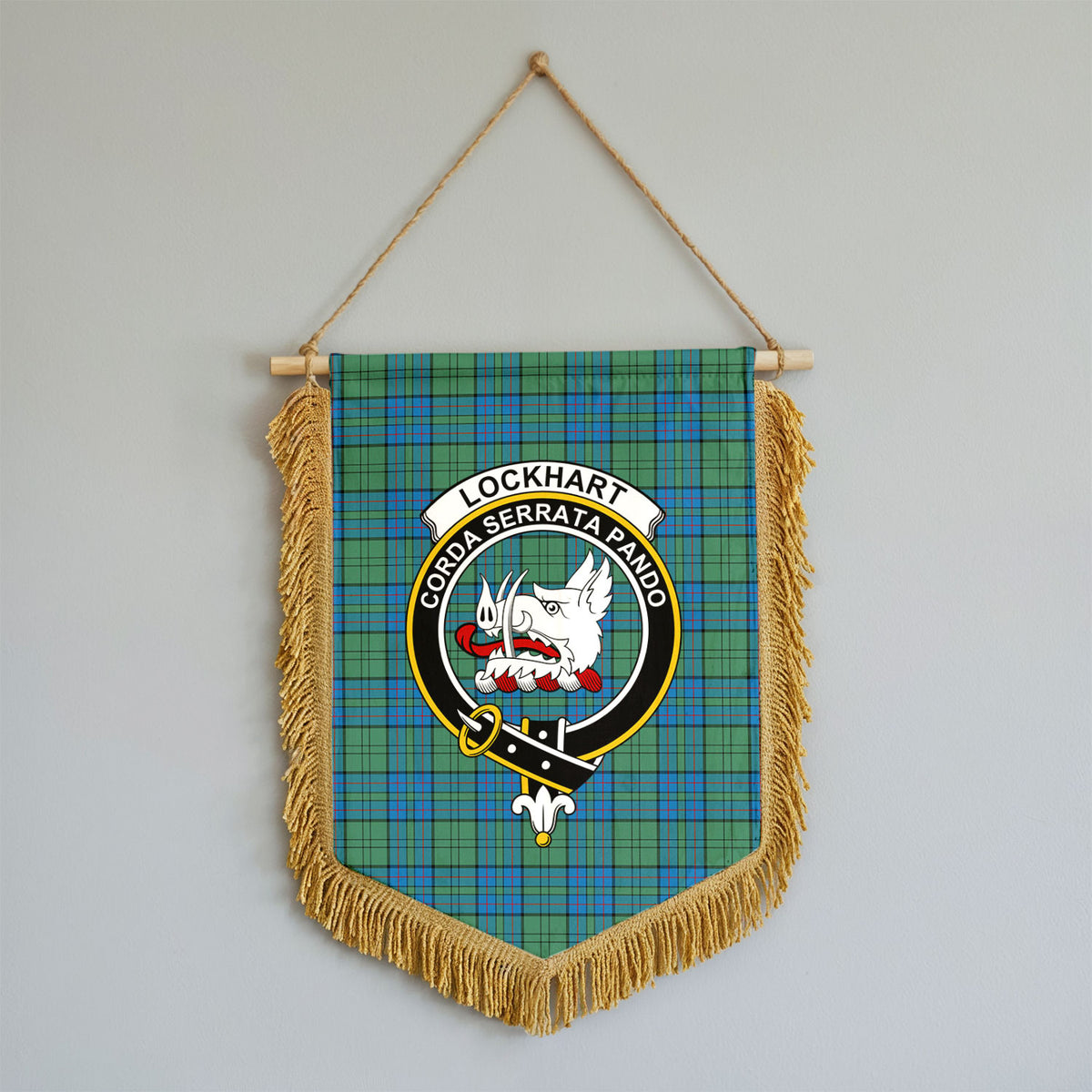 Lockhart Tartan Crest Wall Hanging Banner - Wood Pole