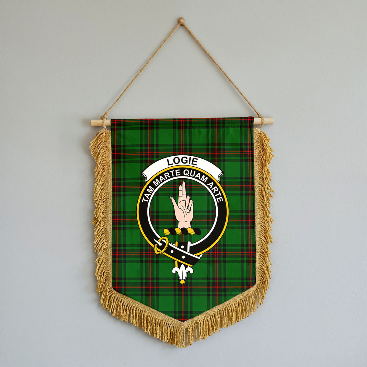 Logie Tartan Crest Wall Hanging Banner - Wood Pole