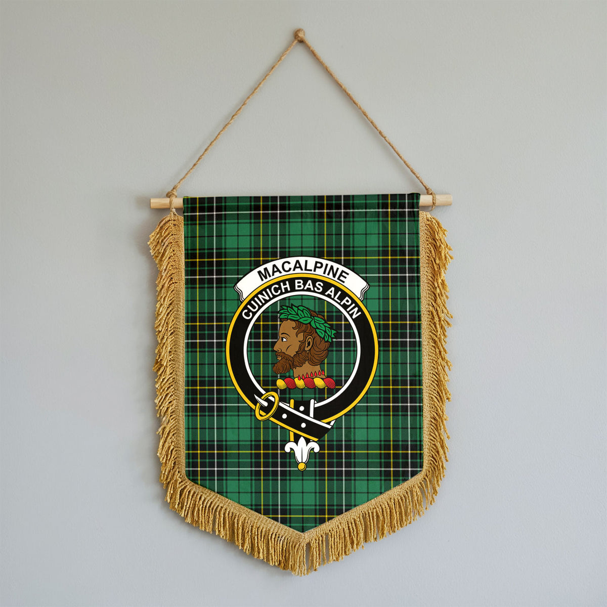 MacAlpine Ancient Tartan Crest Wall Hanging Banner - Wood Pole