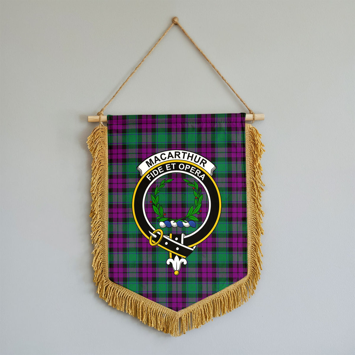 MacArthur - Milton Tartan Crest Wall Hanging Banner - Wood Pole
