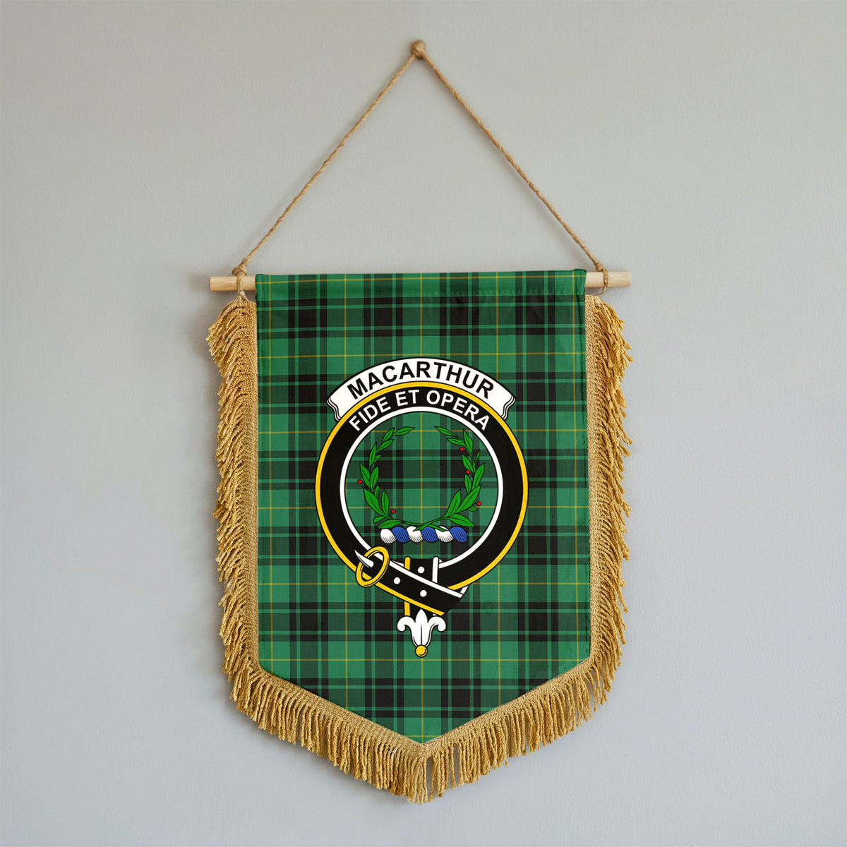 MacArthur Ancient Tartan Crest Wall Hanging Banner - Wood Pole