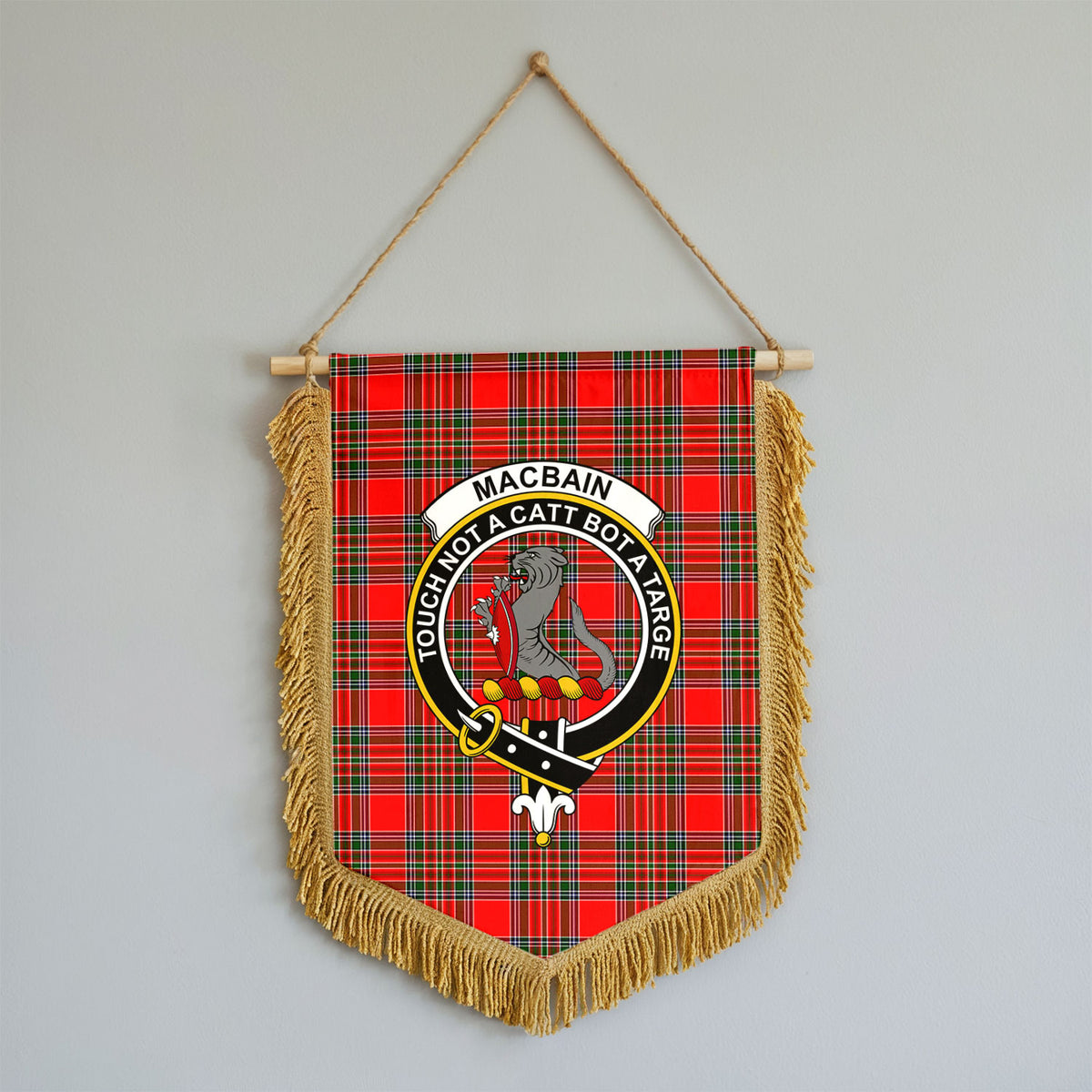 MacBain Tartan Crest Wall Hanging Banner - Wood Pole
