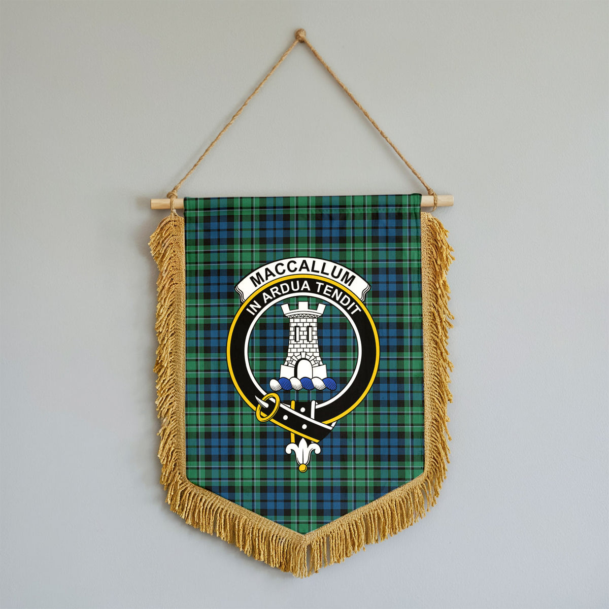 MacCallum Ancient Tartan Crest Wall Hanging Banner - Wood Pole