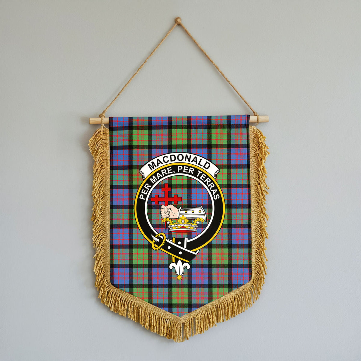 MacDonald Ancient Tartan Crest Wall Hanging Banner - Wood Pole