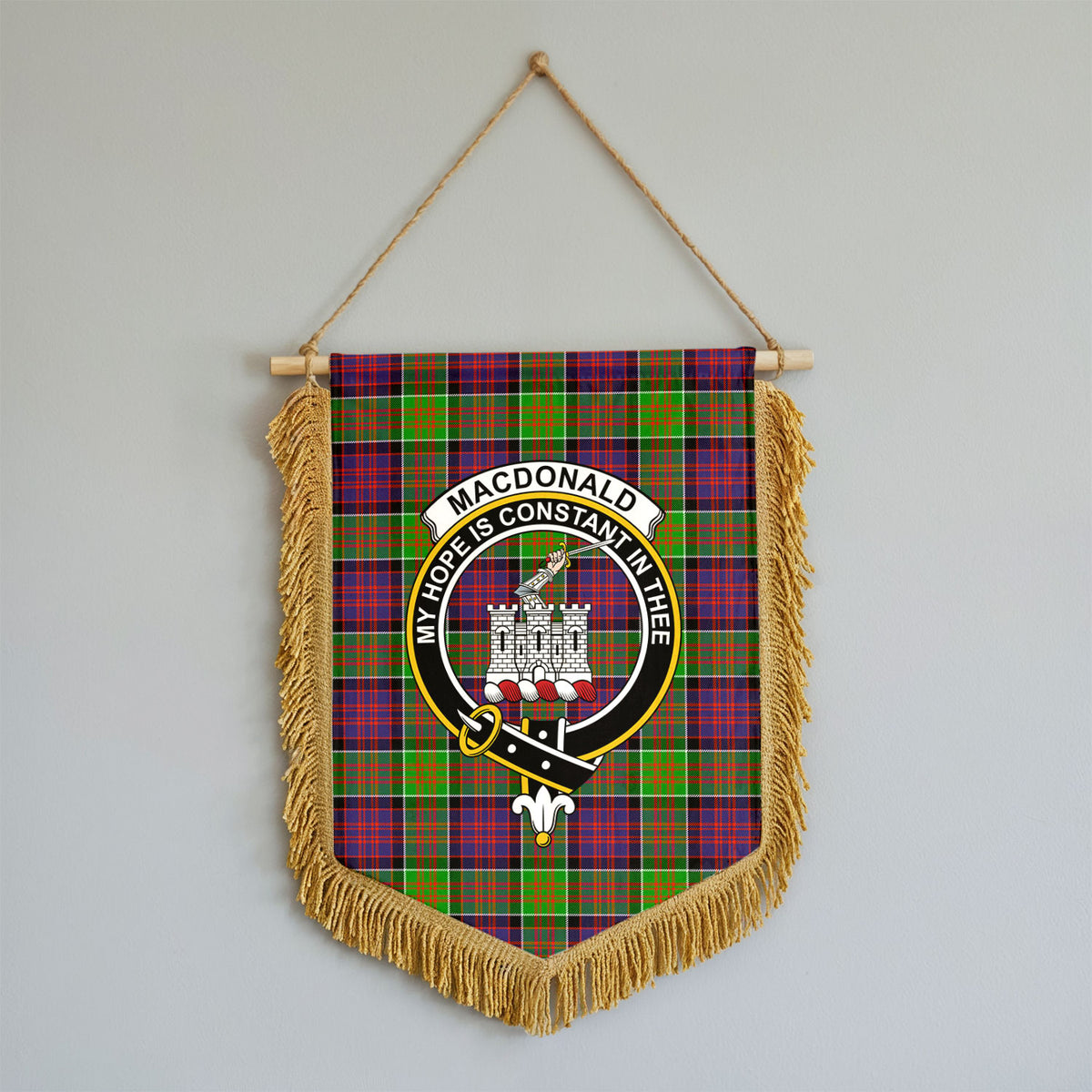MacDonald (Clan Ranald) Tartan Crest Wall Hanging Banner - Wood Pole