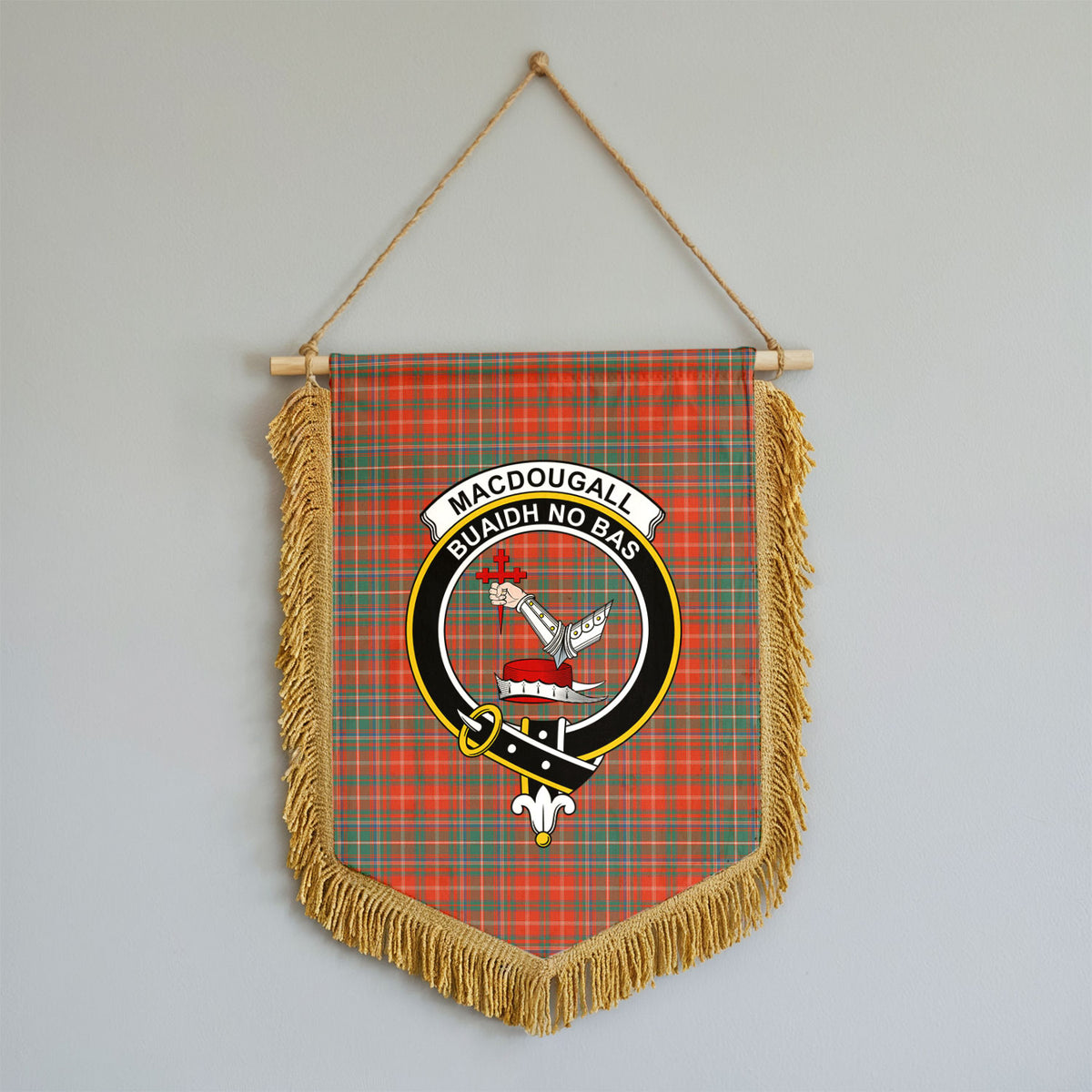 MacDougall Ancient Tartan Crest Wall Hanging Banner - Wood Pole