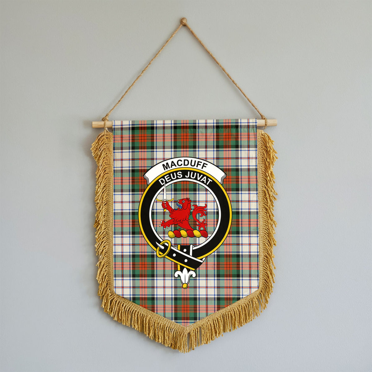MacDuff Dress Ancient Tartan Crest Wall Hanging Banner - Wood Pole