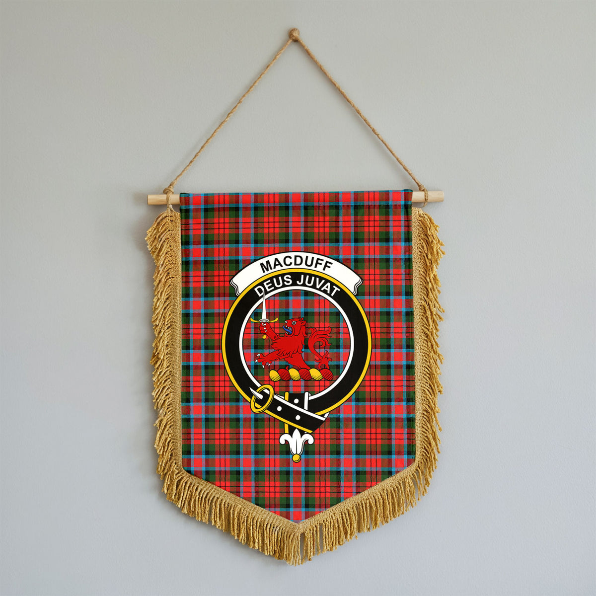 MacDuff Modern Tartan Crest Wall Hanging Banner - Wood Pole