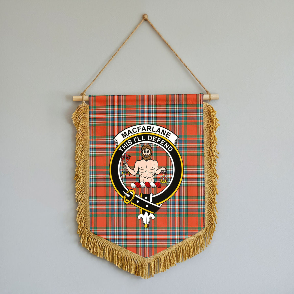 MacFarlane Ancient Tartan Crest Wall Hanging Banner - Wood Pole