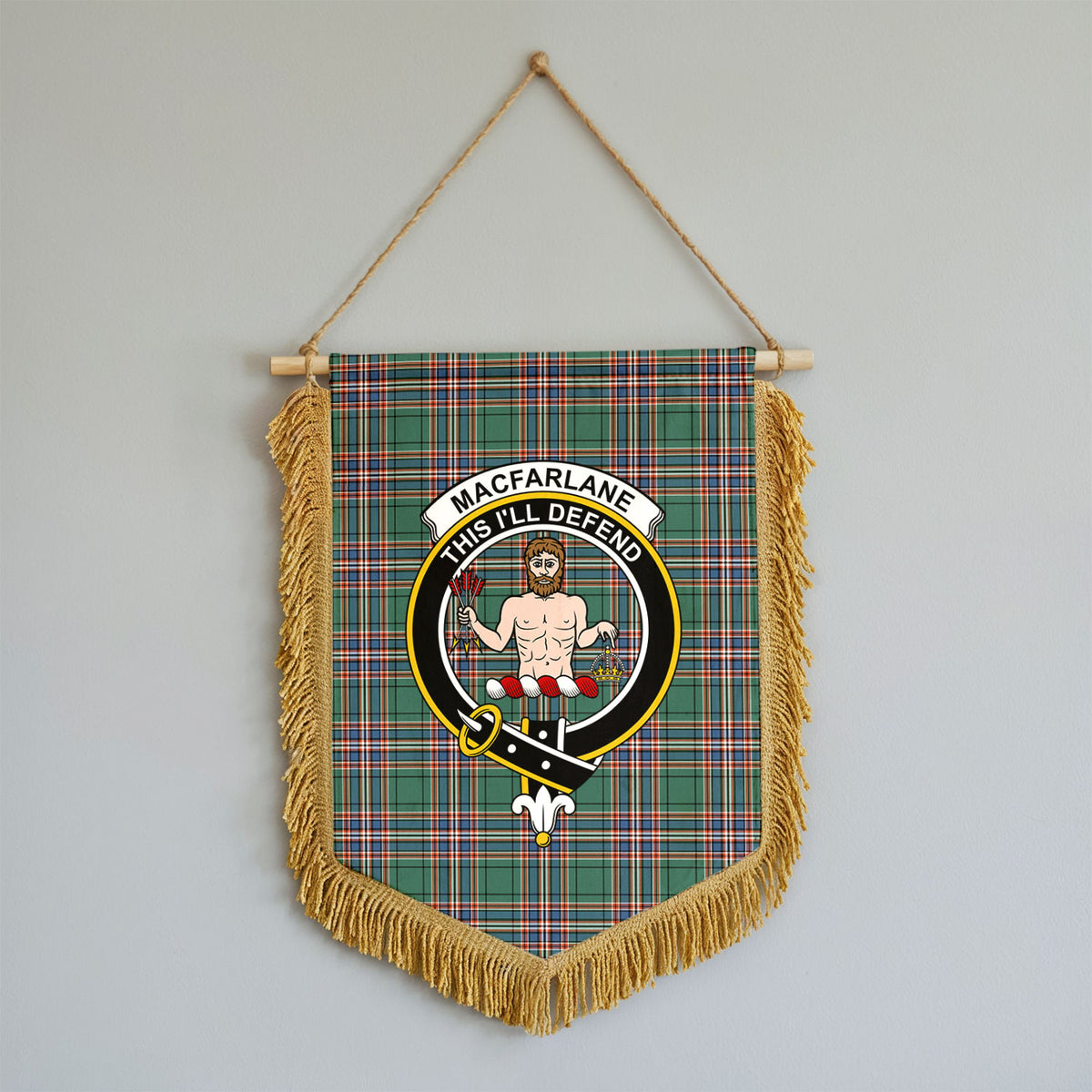 MacFarlane Hunting Ancient Tartan Crest Wall Hanging Banner - Wood Pole