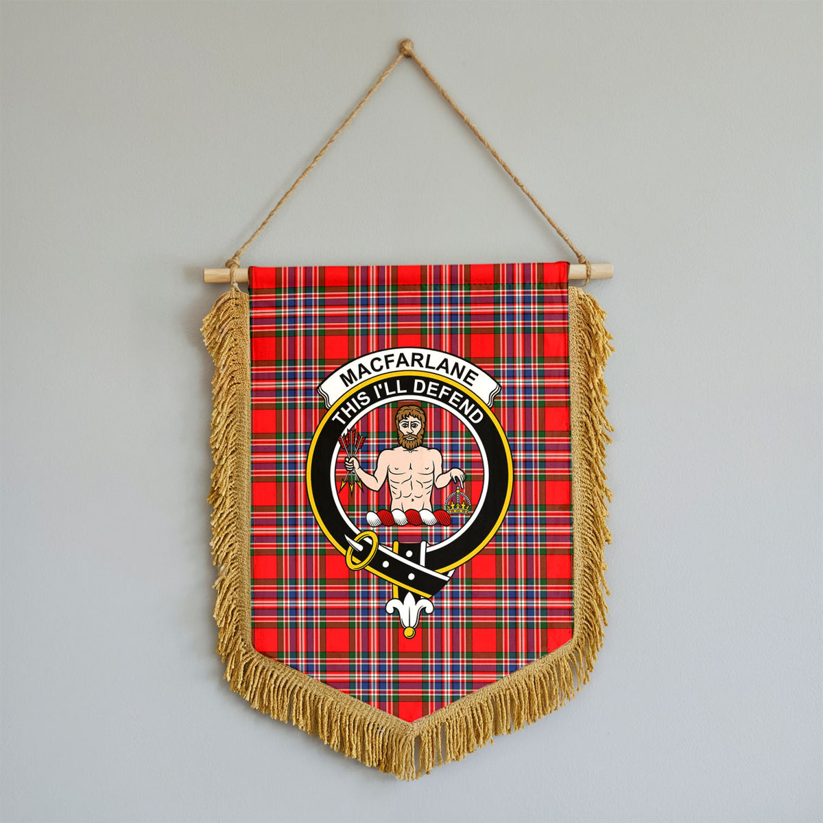 MacFarlane Modern Tartan Crest Wall Hanging Banner - Wood Pole