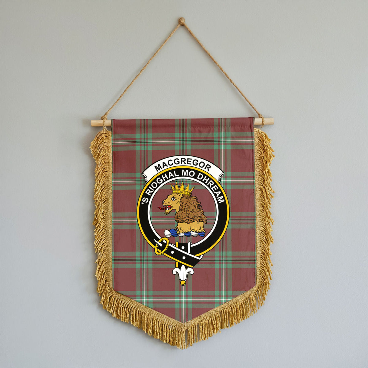 MacGregor Hunting Ancient Tartan Crest Wall Hanging Banner - Wood Pole