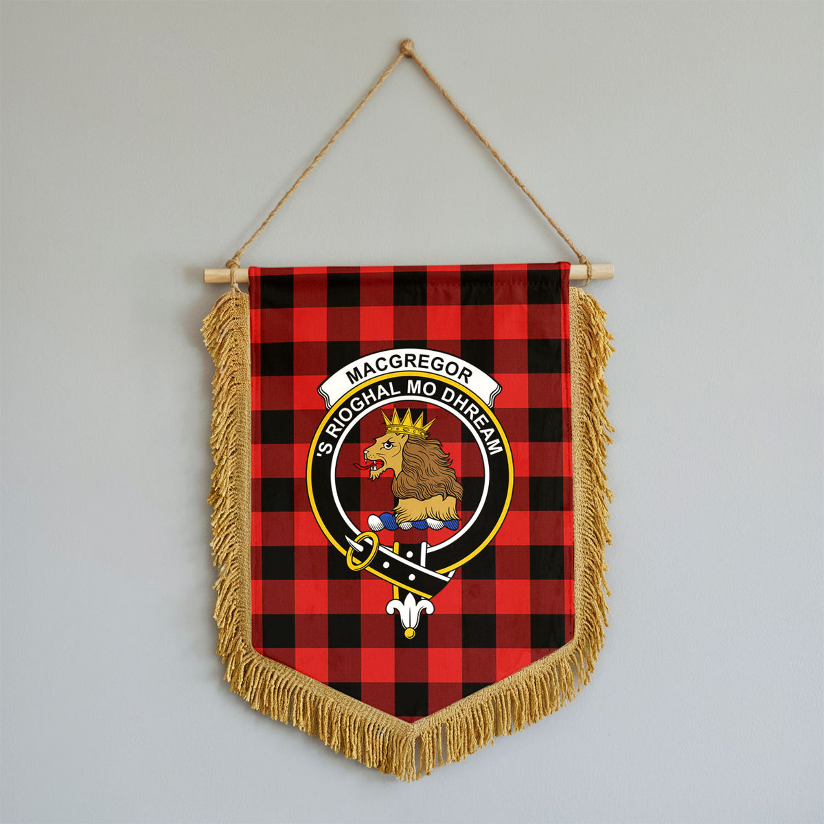 MacGregor Rob Roy Modern Tartan Crest Wall Hanging Banner - Wood Pole