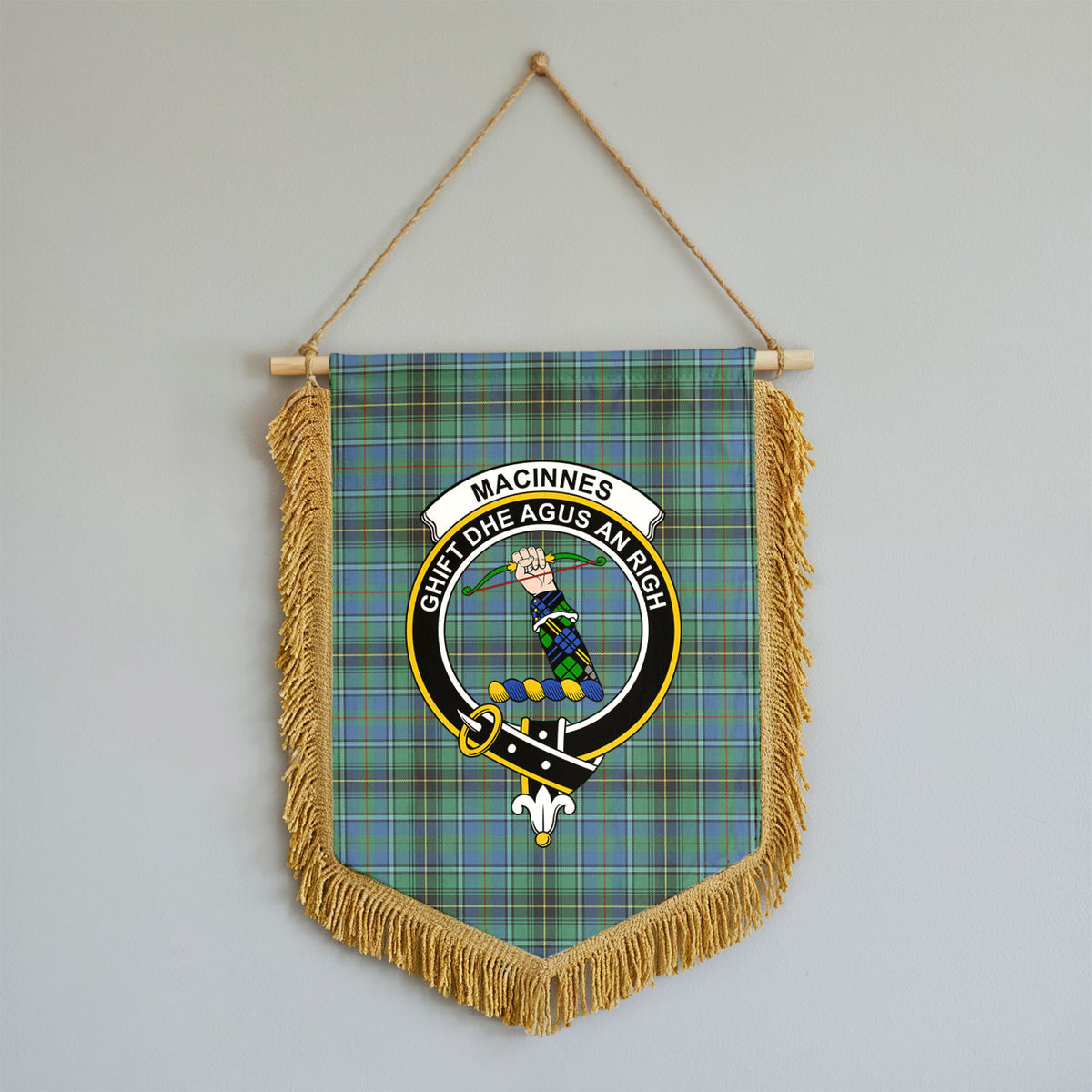 MacInnes Ancient Tartan Crest Wall Hanging Banner - Wood Pole