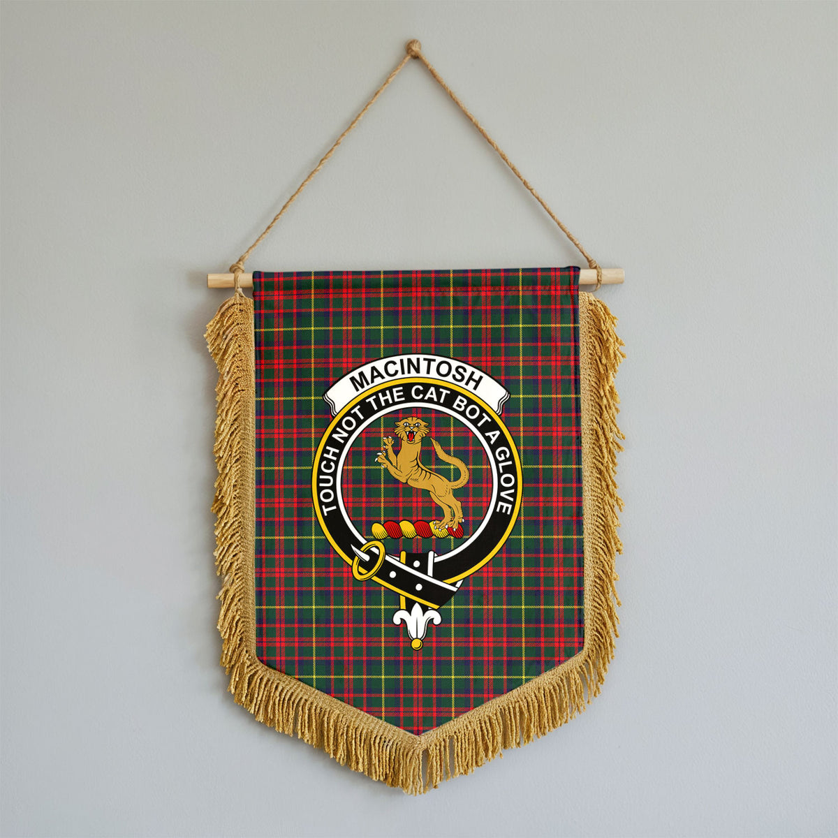 MacIntosh Hunting Modern Tartan Crest Wall Hanging Banner - Wood Pole