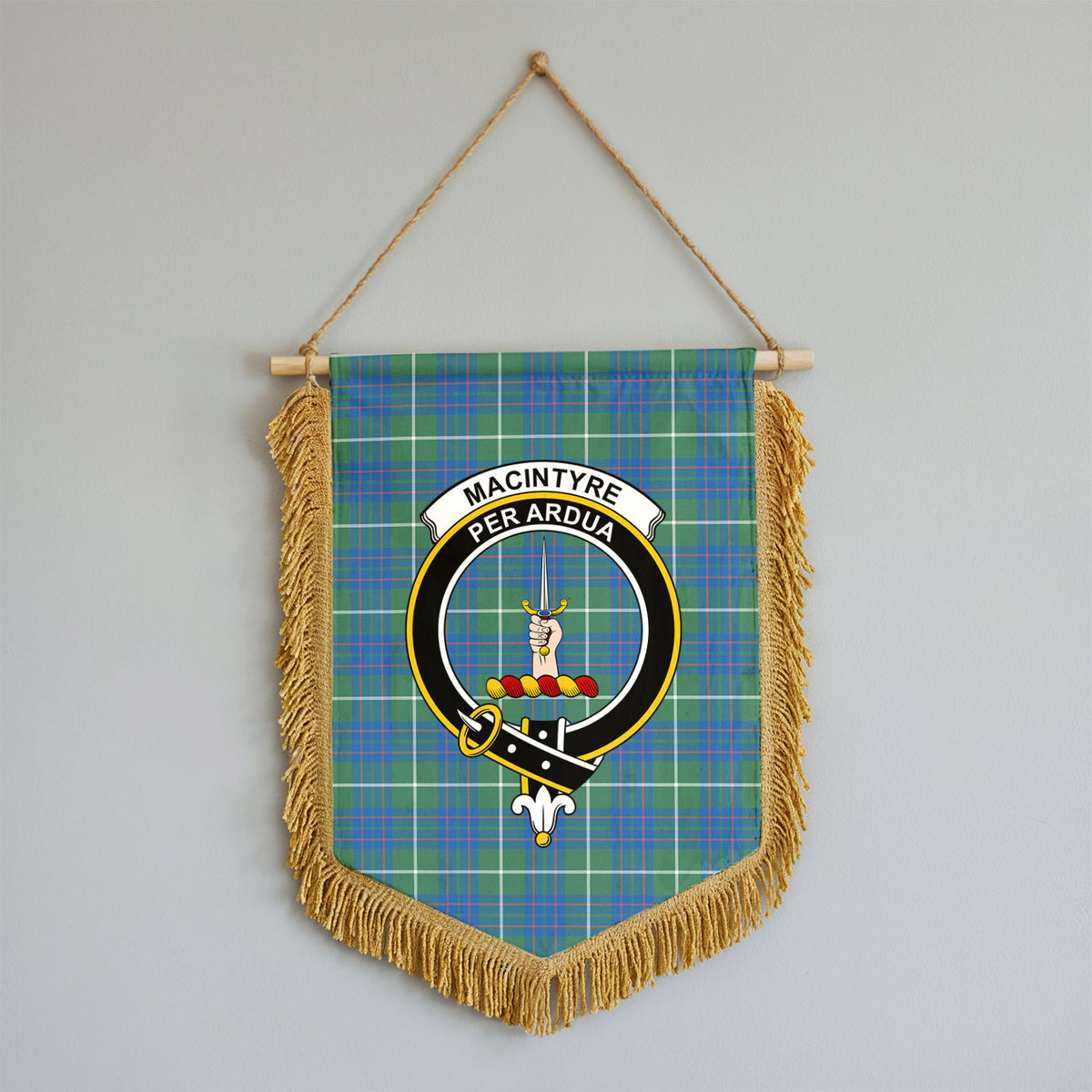 MacIntyre Hunting Ancient Tartan Crest Wall Hanging Banner - Wood Pole