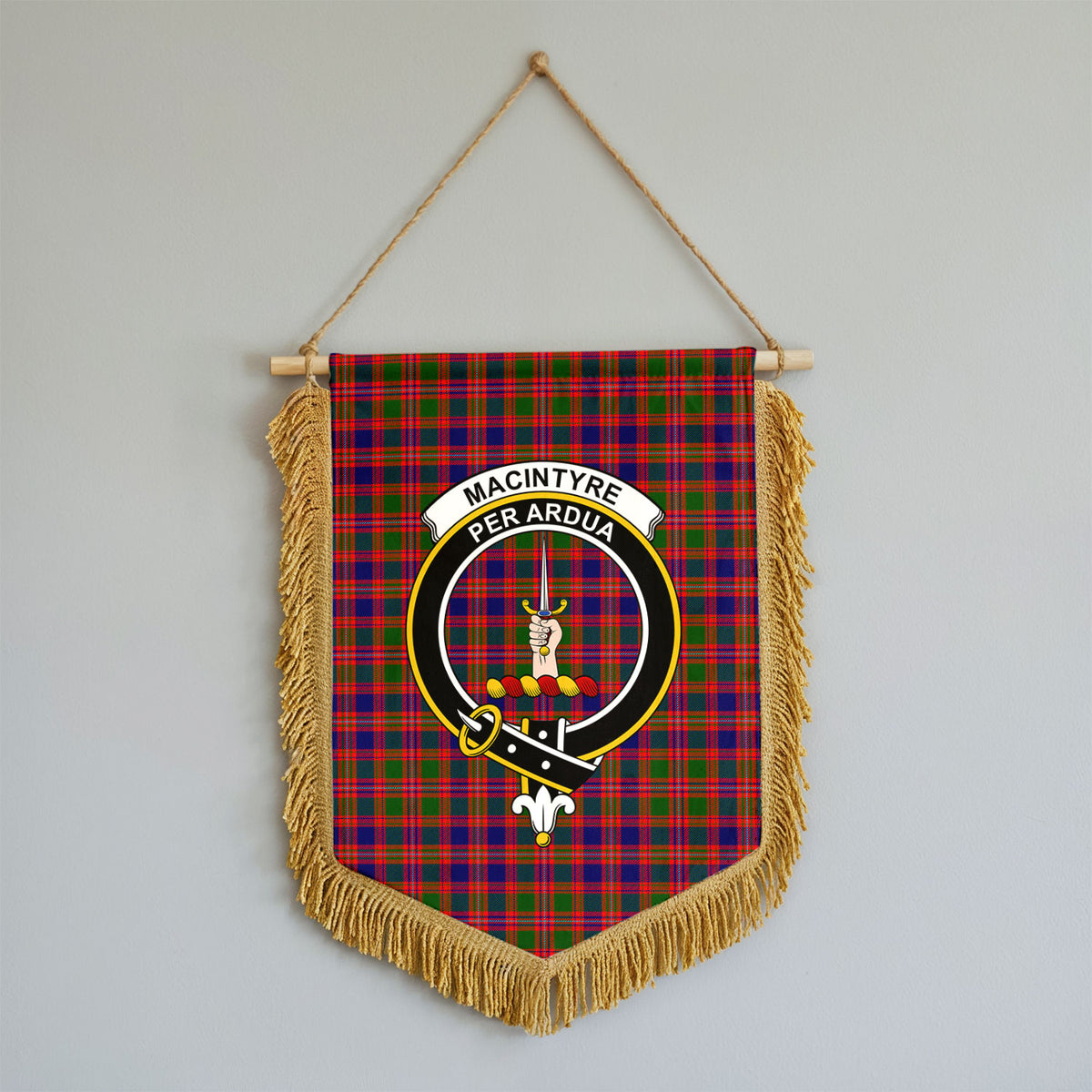 MacIntyre Modern Tartan Crest Wall Hanging Banner - Wood Pole