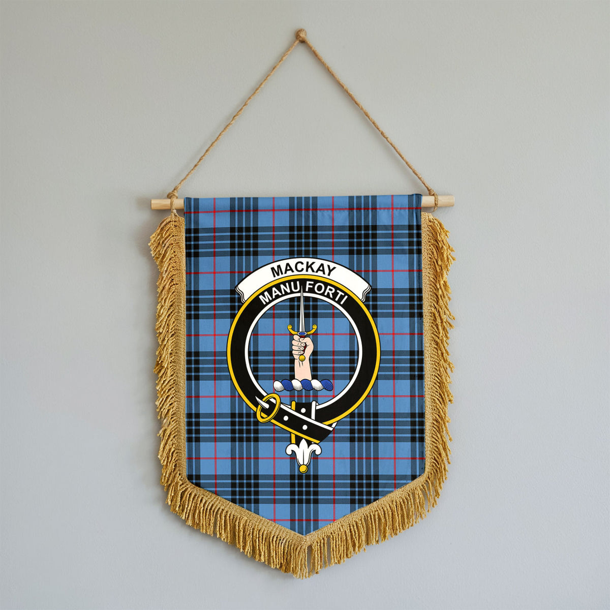 MacKay Blue Tartan Crest Wall Hanging Banner - Wood Pole