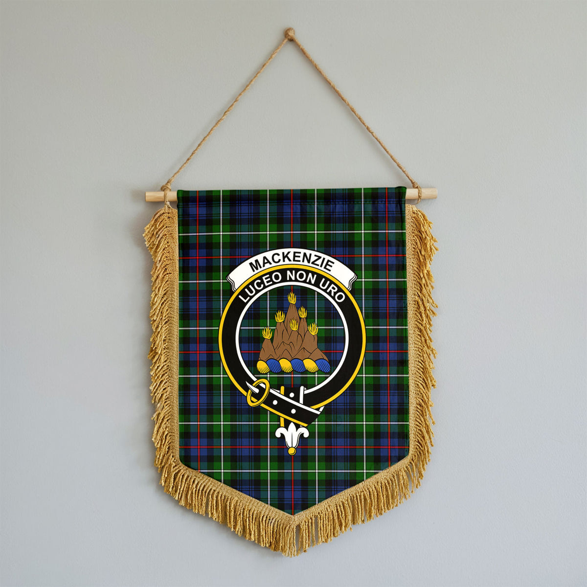 MacKenzie Modern Tartan Crest Wall Hanging Banner - Wood Pole